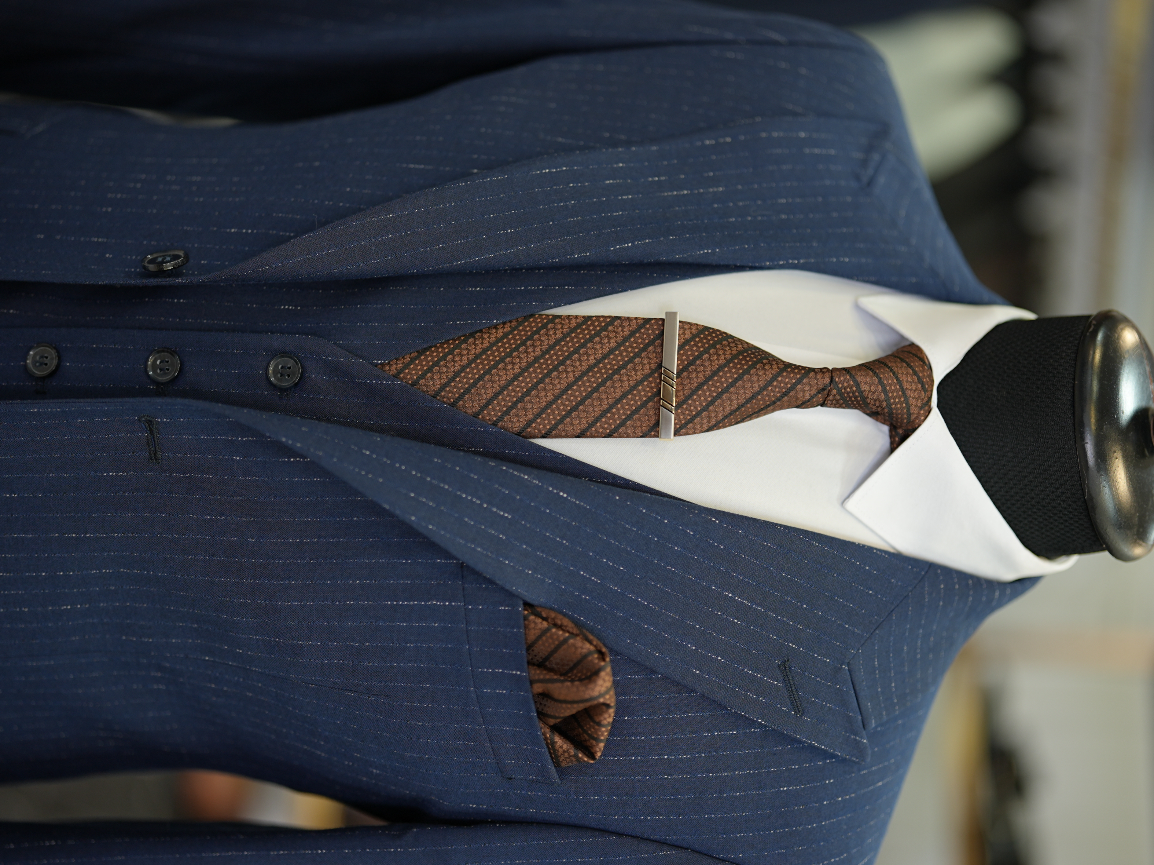 Abito da uomo a righe con colletto a rondine stile italiano giacca slim fit gilet pantaloni - scuro - blu navy