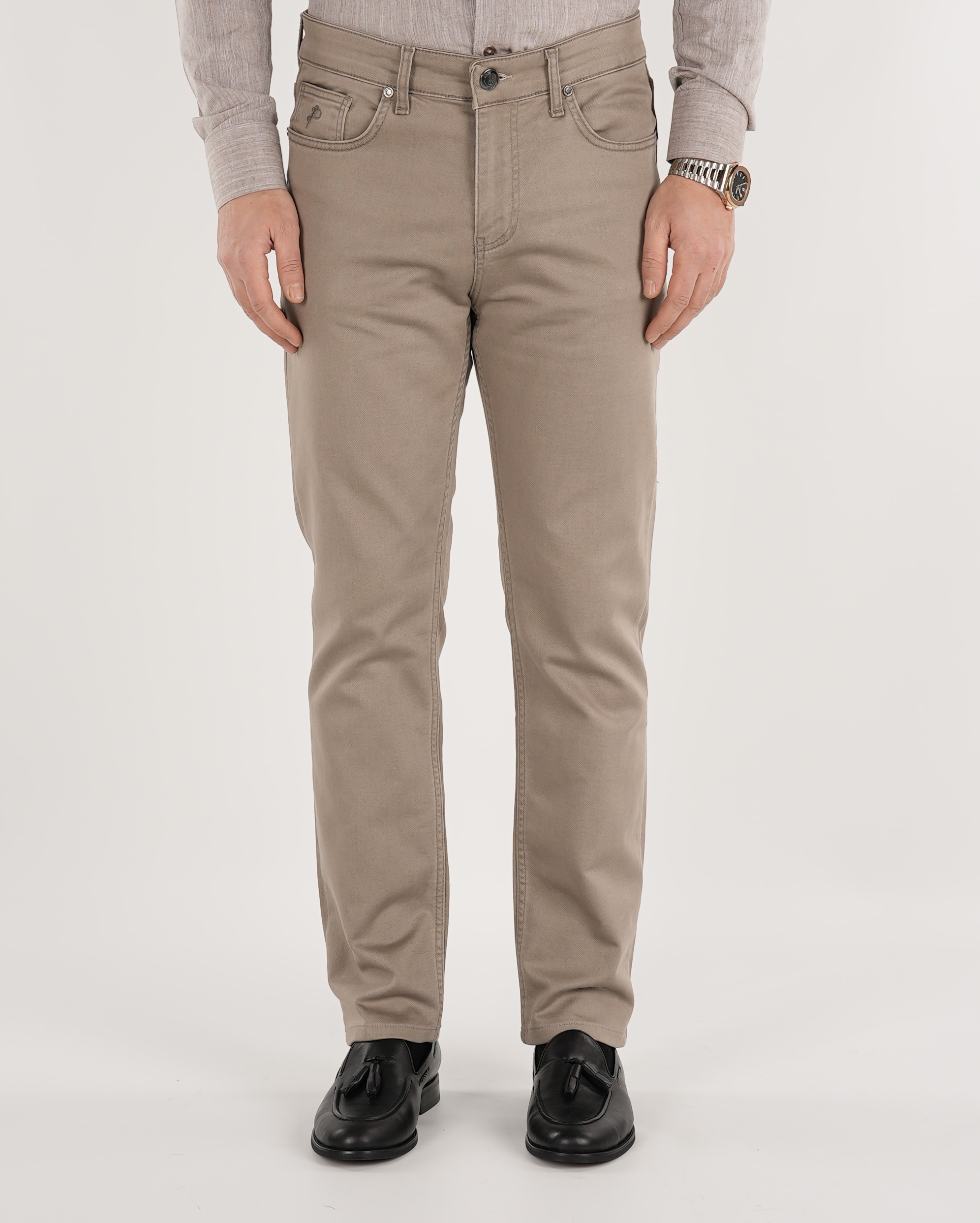 Erkek Denim Regular Rahat Kalıp Jeans Kot Cotton Pantolon - Bej