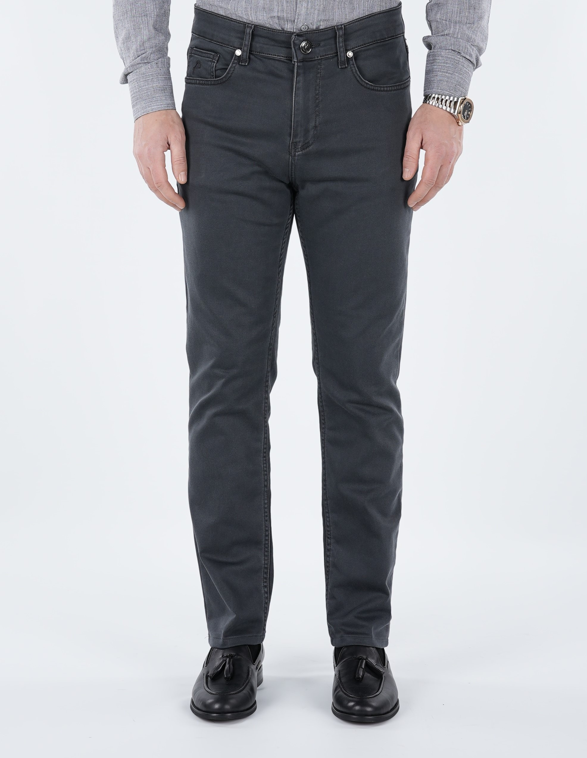 Erkek Denim Regular Rahat Kalıp Jeans Kot Cotton Pantolon - Antrasit