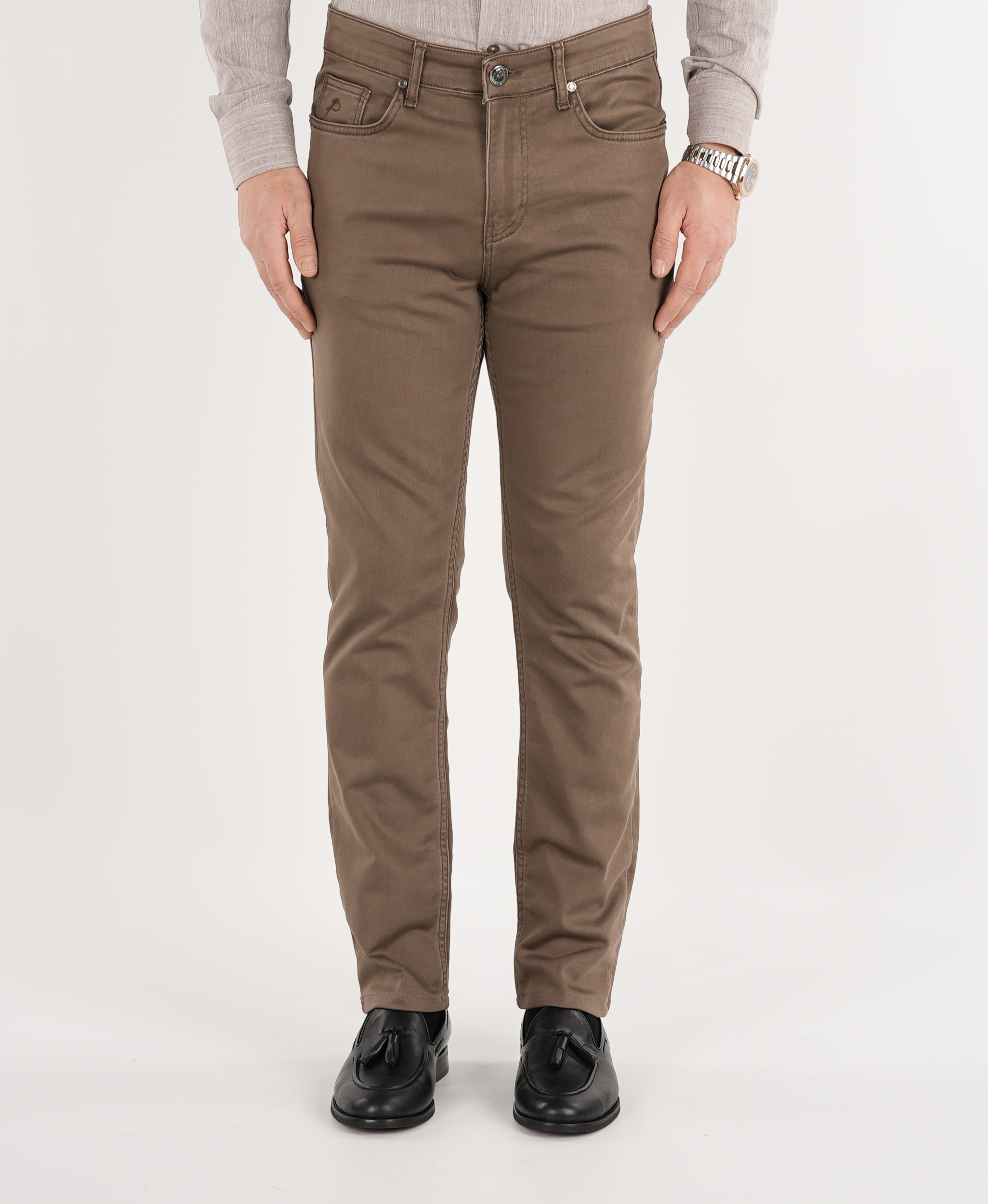 Erkek Denim Regular Rahat Kalıp Jeans Kot Cotton Pantolon - Sütlü Kahve