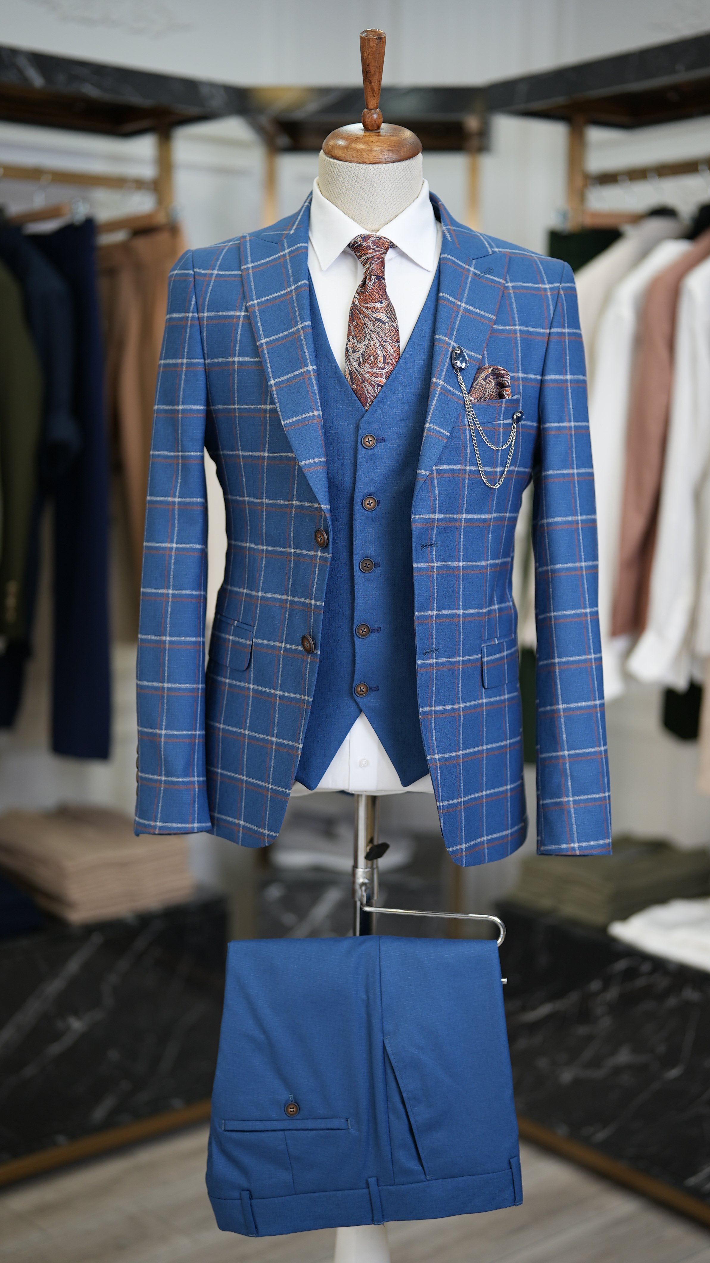 Pantaloni gilet da giacca scozzese da uomo - Blu
