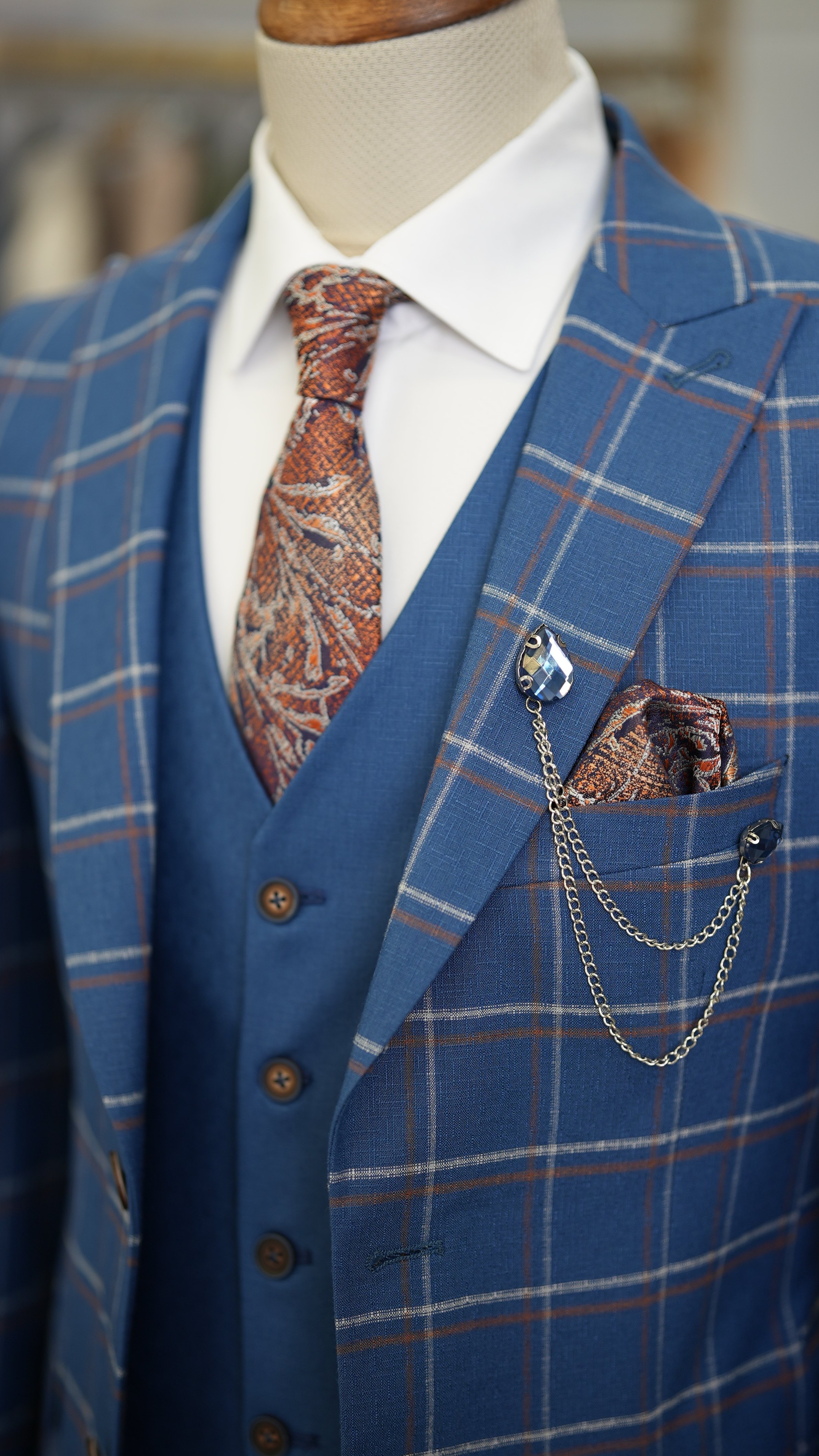 Pantaloni gilet da giacca scozzese da uomo - Blu