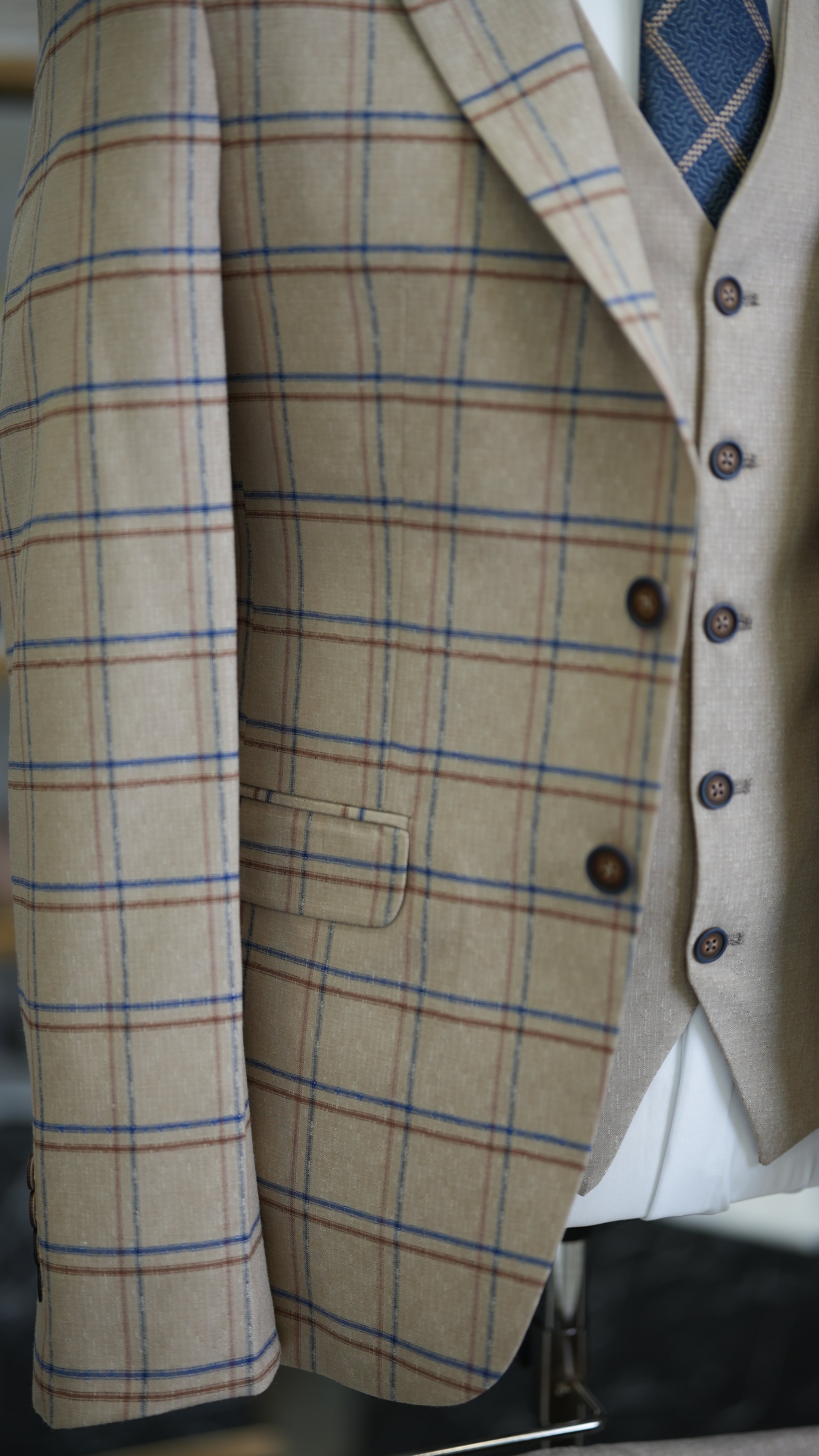 Pantaloni gilet da giacca scozzese da uomo - Crema