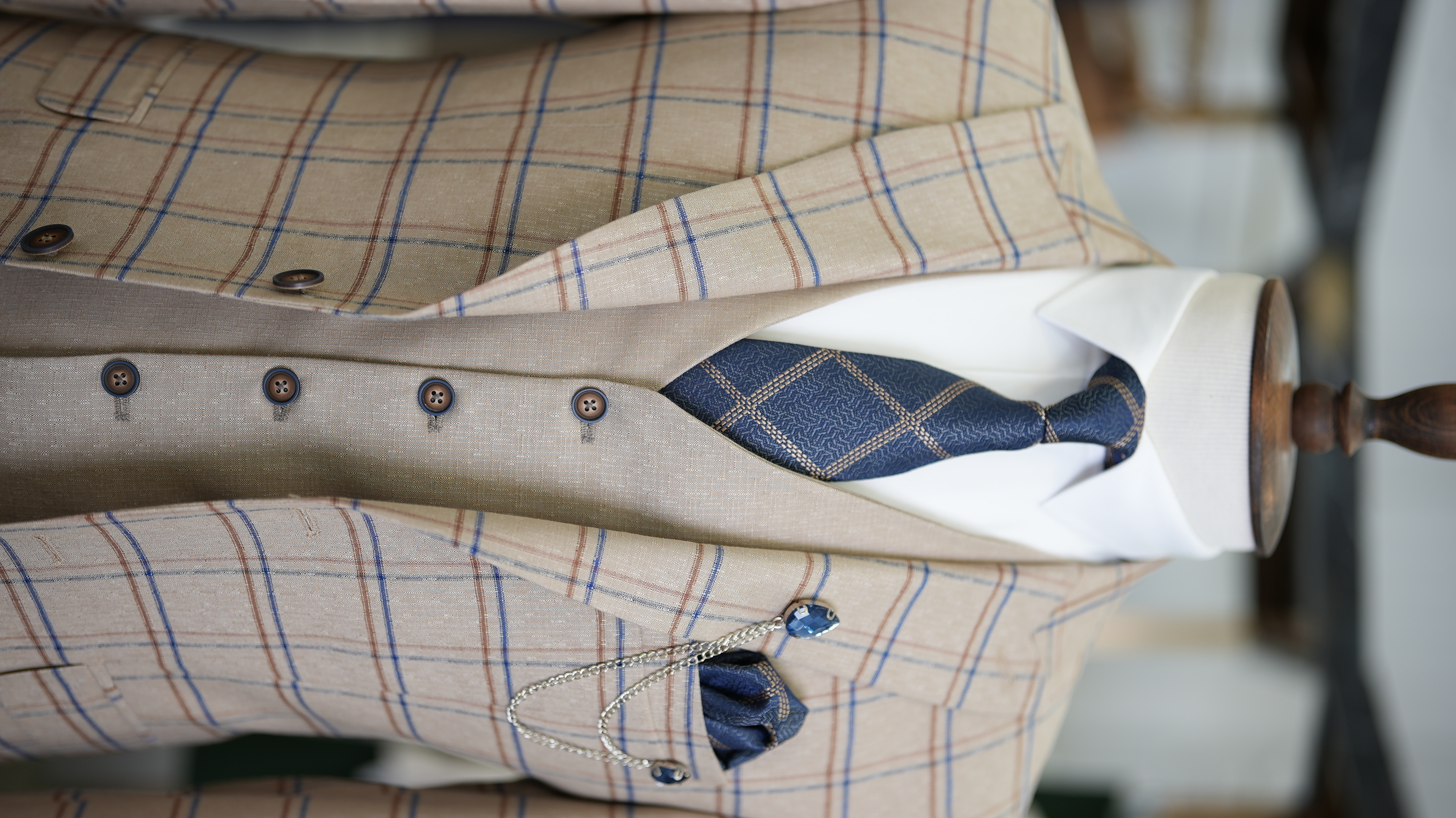 Pantaloni gilet da giacca scozzese da uomo - Crema