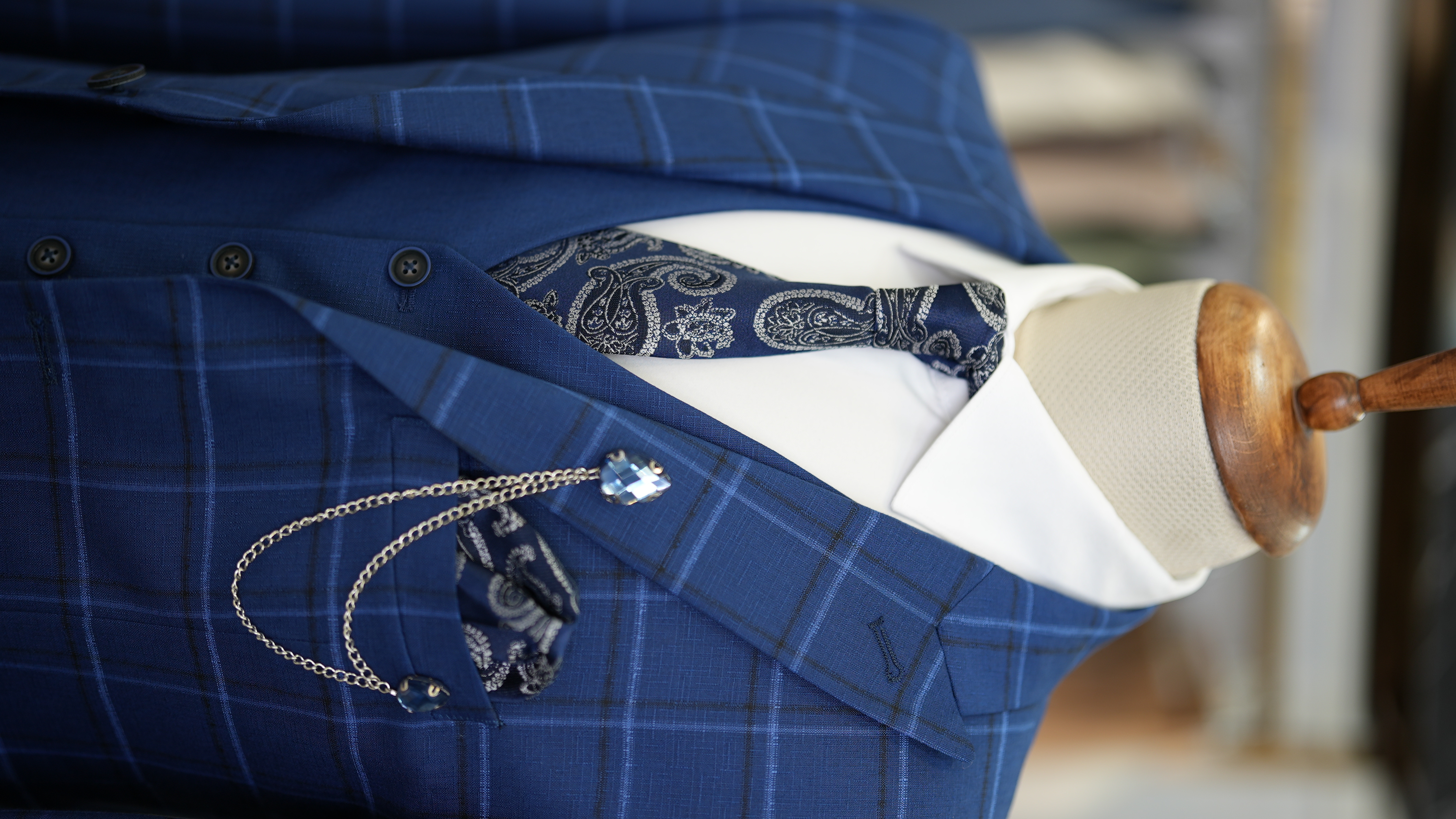 Pantaloni gilet da giacca scozzese da uomo - Blu navy