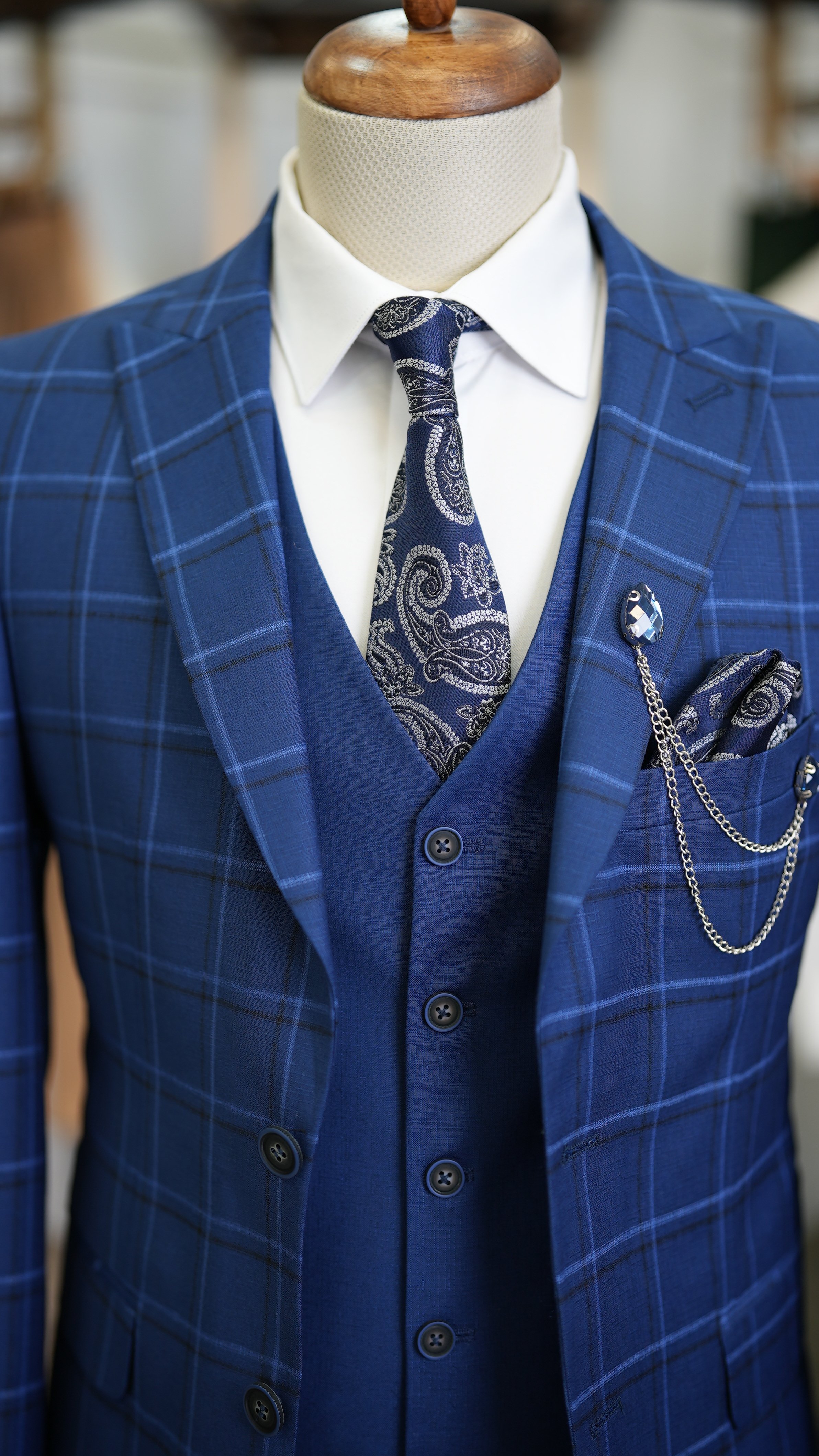Pantaloni gilet da giacca scozzese da uomo - Blu navy