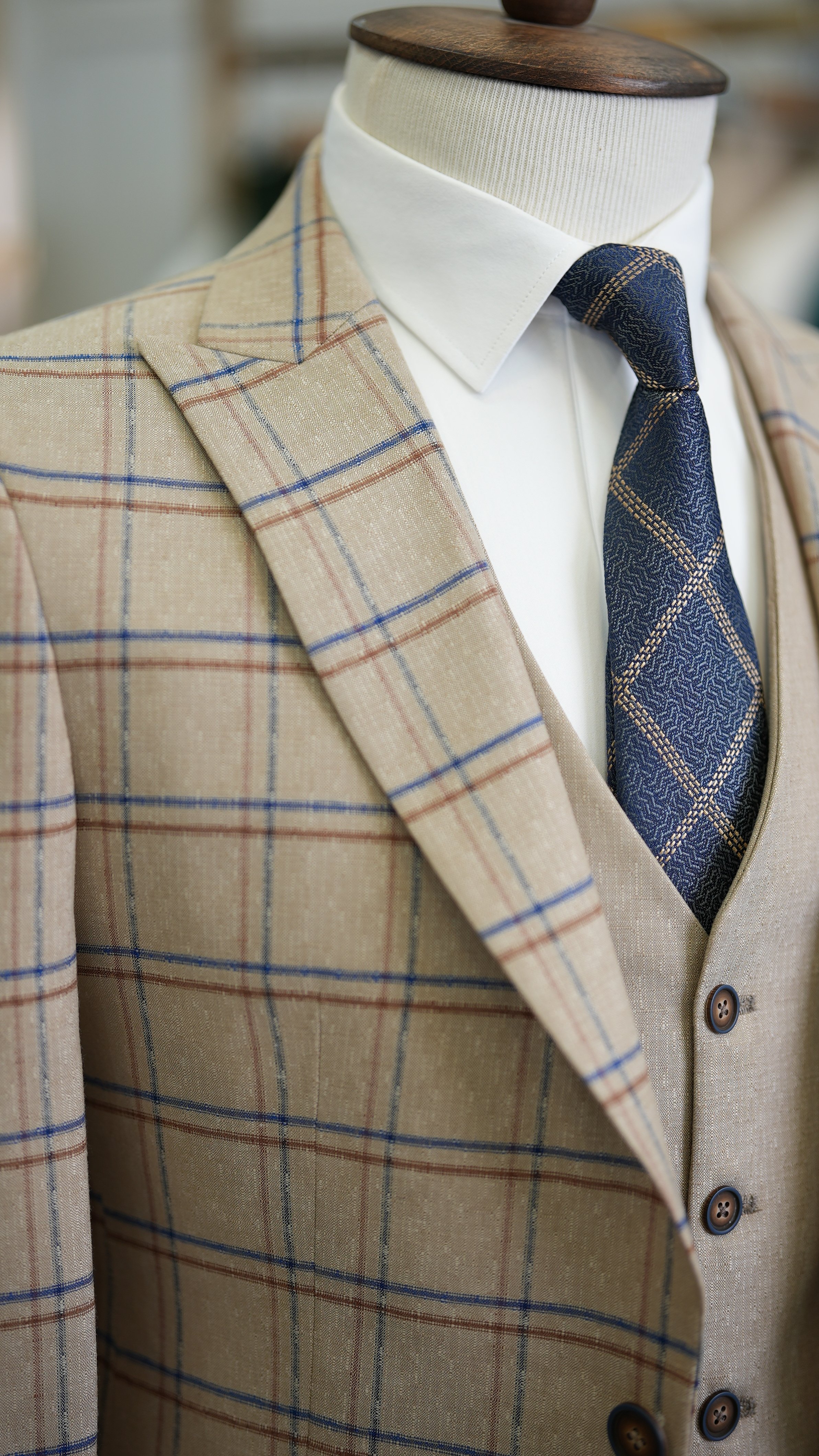 Pantaloni gilet da giacca scozzese da uomo - Crema