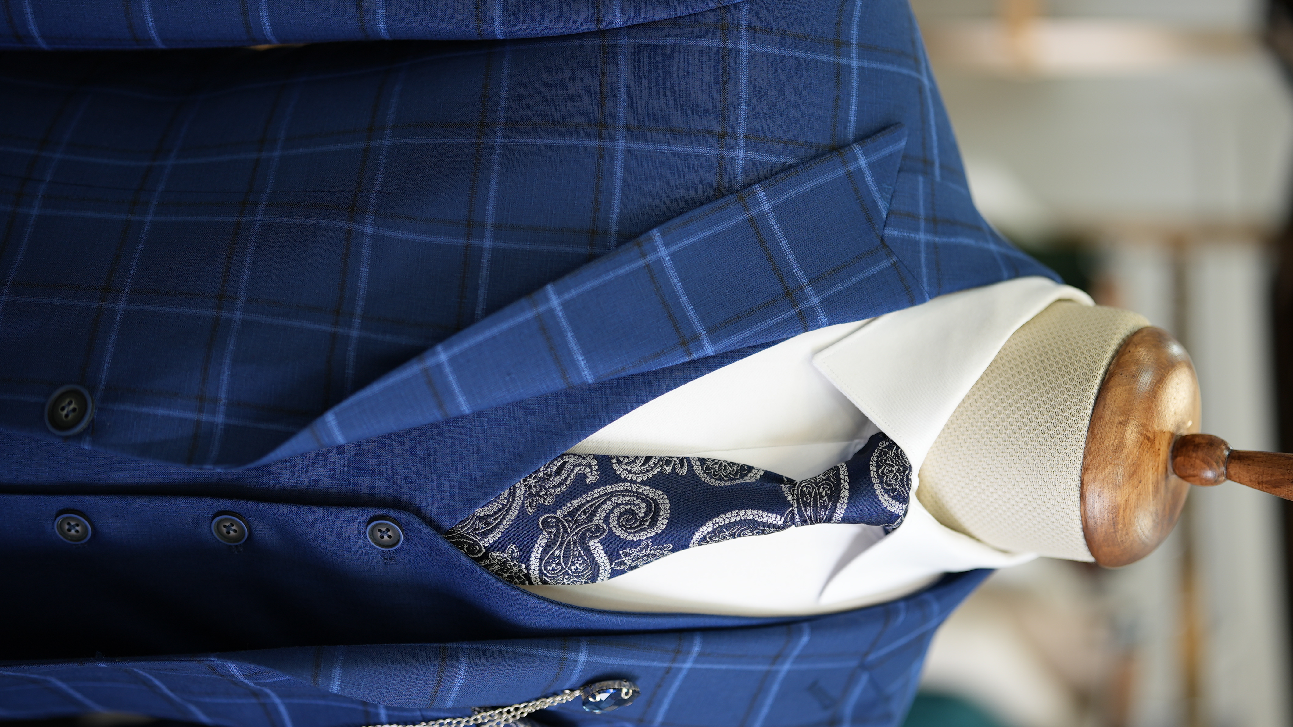 Pantaloni gilet da giacca scozzese da uomo - Blu navy