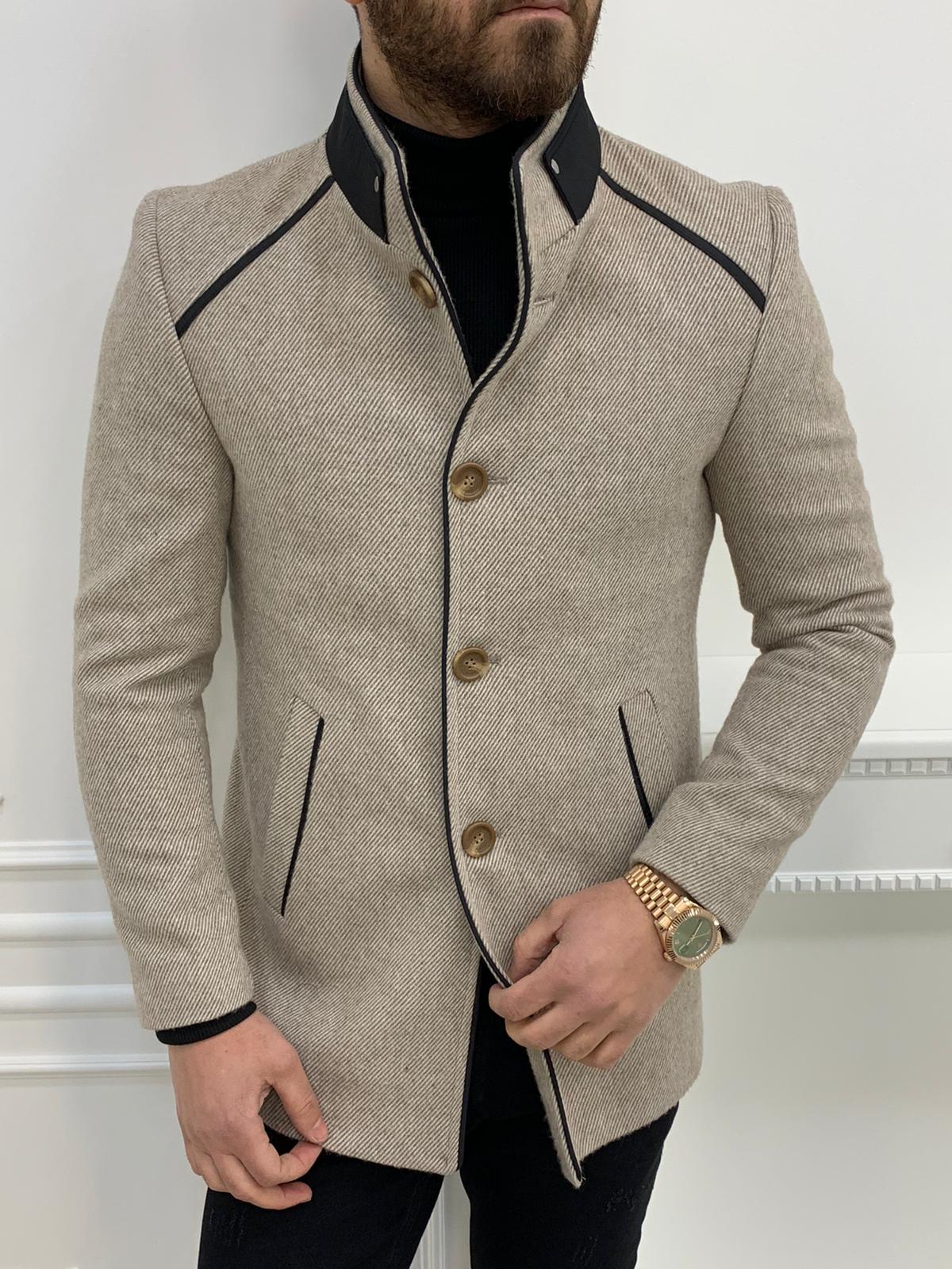 Erkek İtalyan Stil Slim Fit Kaban-Bej