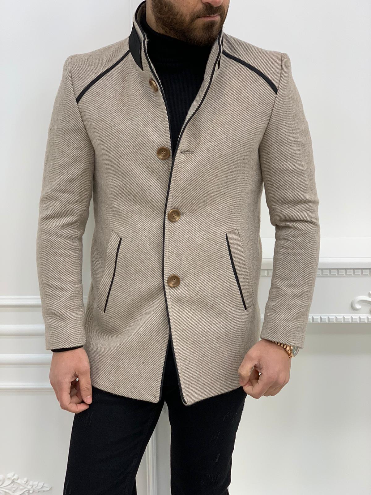 Erkek İtalyan Stil Slim Fit Kaban-Bej