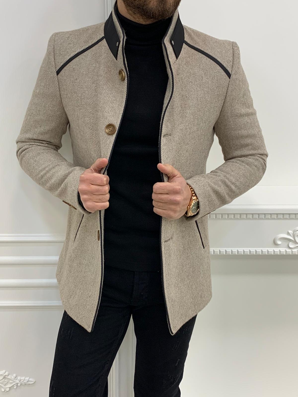 Erkek İtalyan Stil Slim Fit Kaban-Bej