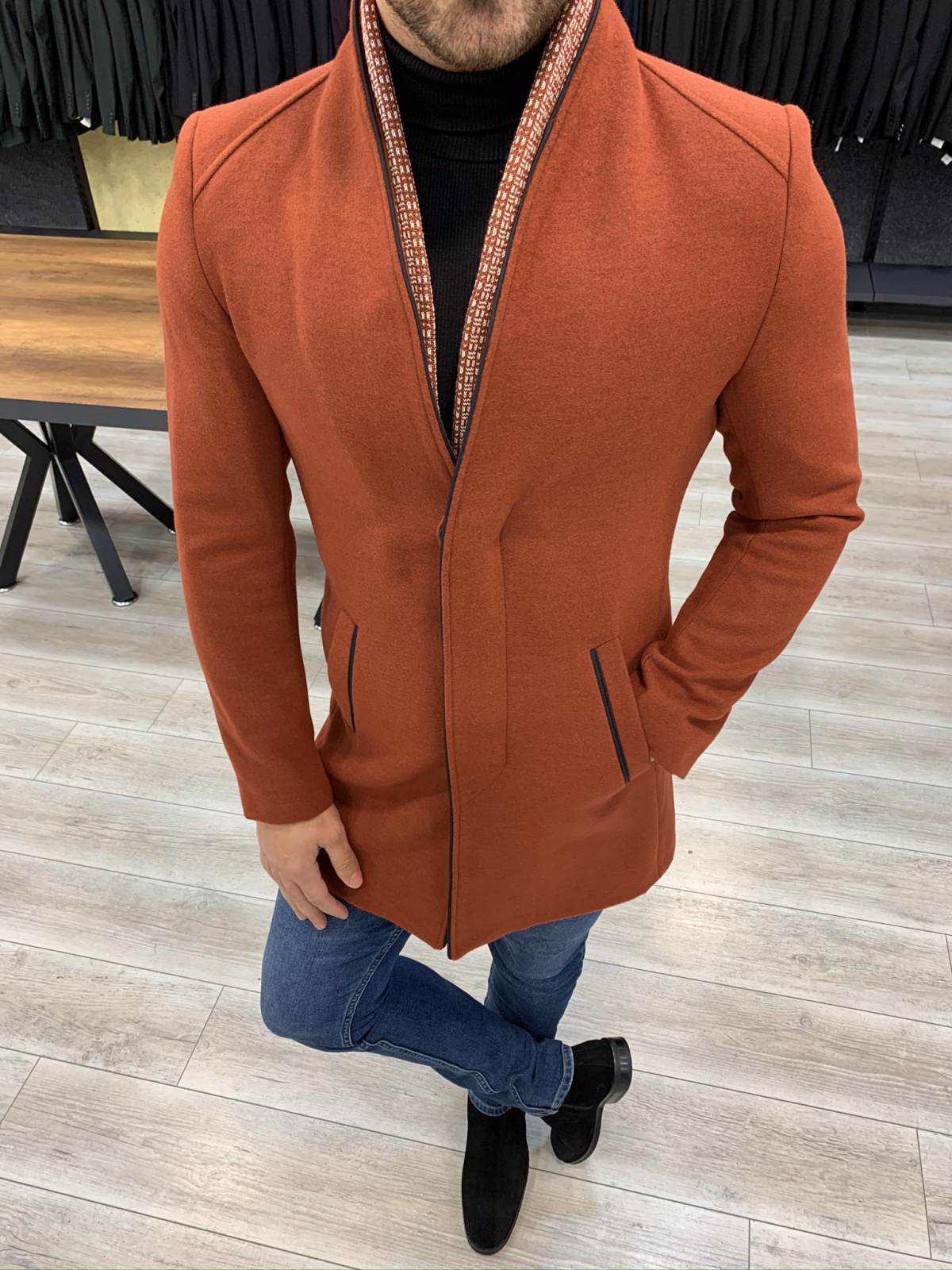 Erkek İtalyan Stil Slim Fit Kaban-Kiremit