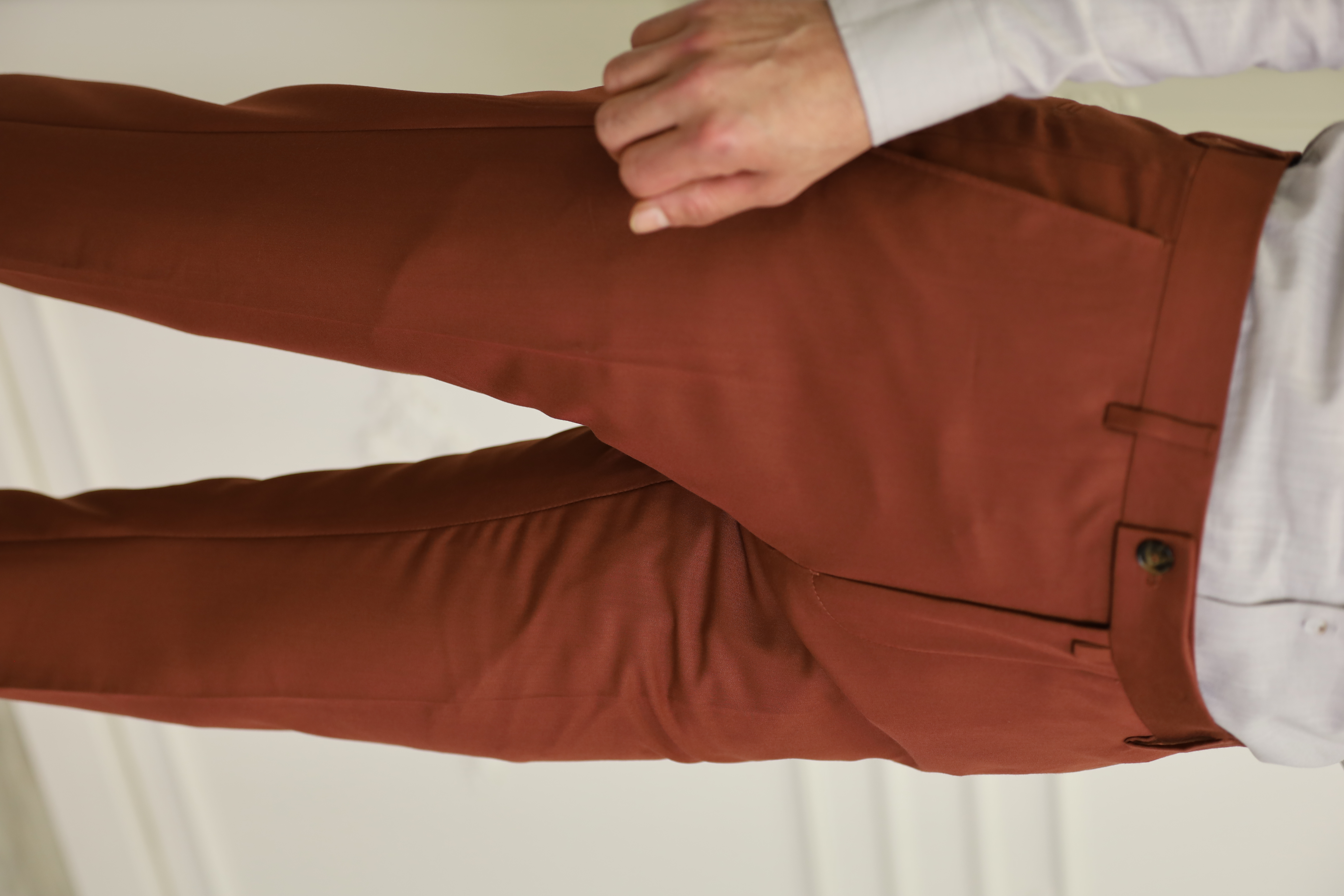 Erkek İtalyan Stil Slim Fit Kumaş Pantolon-Kremit