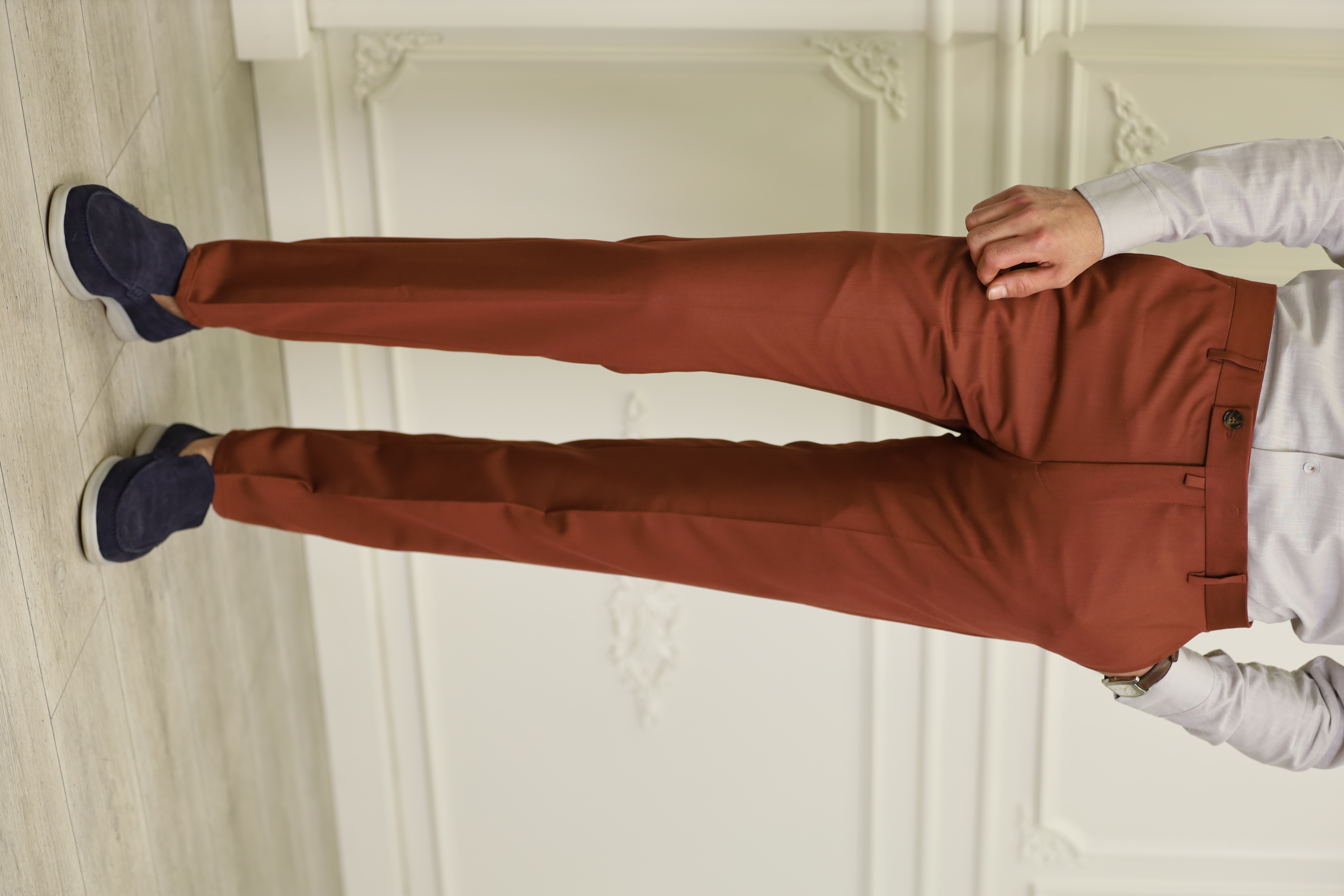 Erkek İtalyan Stil Slim Fit Kumaş Pantolon-Kremit