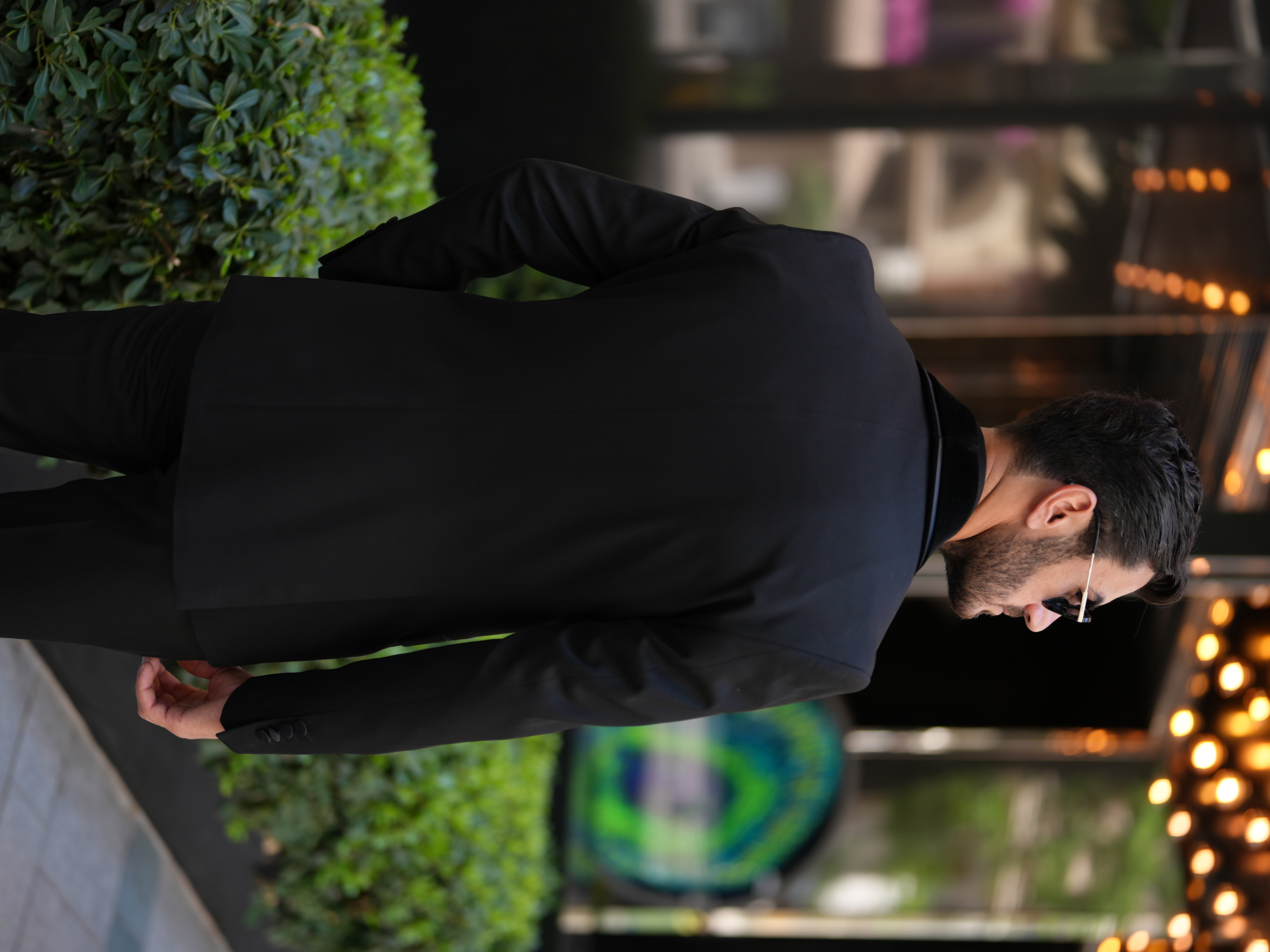 Erkek İtalyan Stil Slim Fit Şal Taşlı Yaka Smokin Damatlık Ceket Yelek Pantolon Papyon - Siyah
