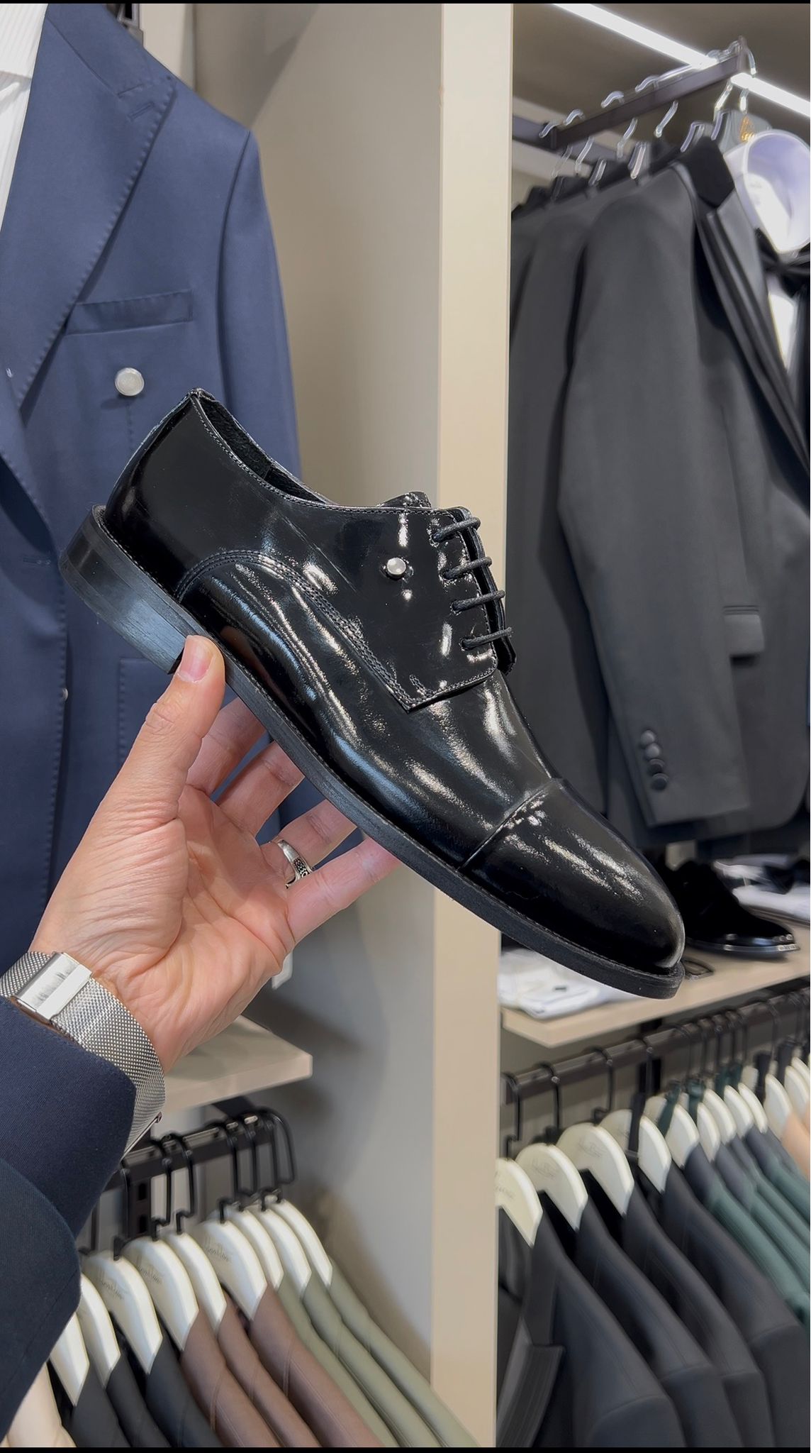 Erkek Klasik Bağcıklı Hakiki Deri Ayakkabı - Siyah Rugan