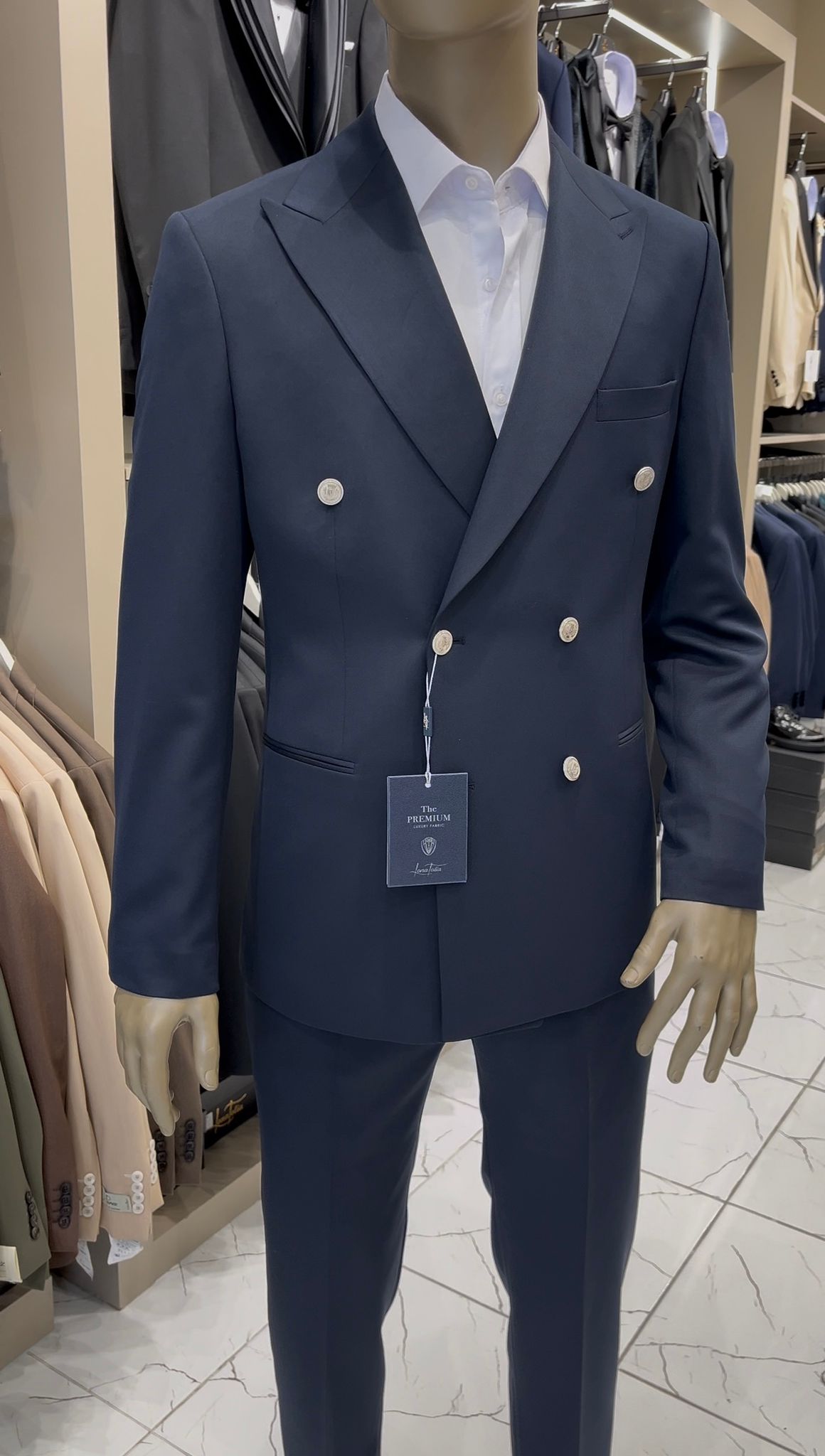 Erkek Kruvaze Metal Düğme İtalyan Stil Slim Fit Ceket Pantolon - Lacivert