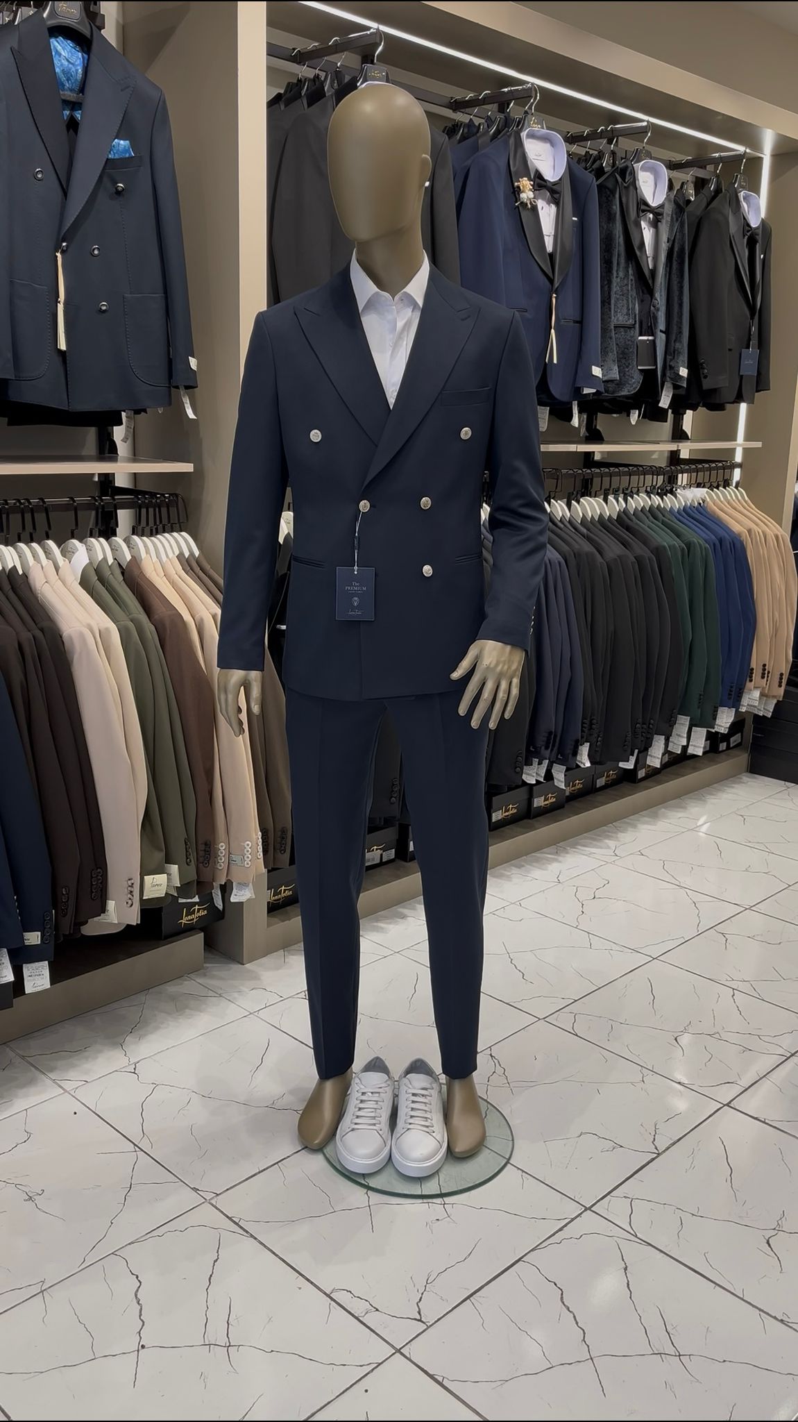 Erkek Kruvaze Metal Düğme İtalyan Stil Slim Fit Ceket Pantolon - Lacivert