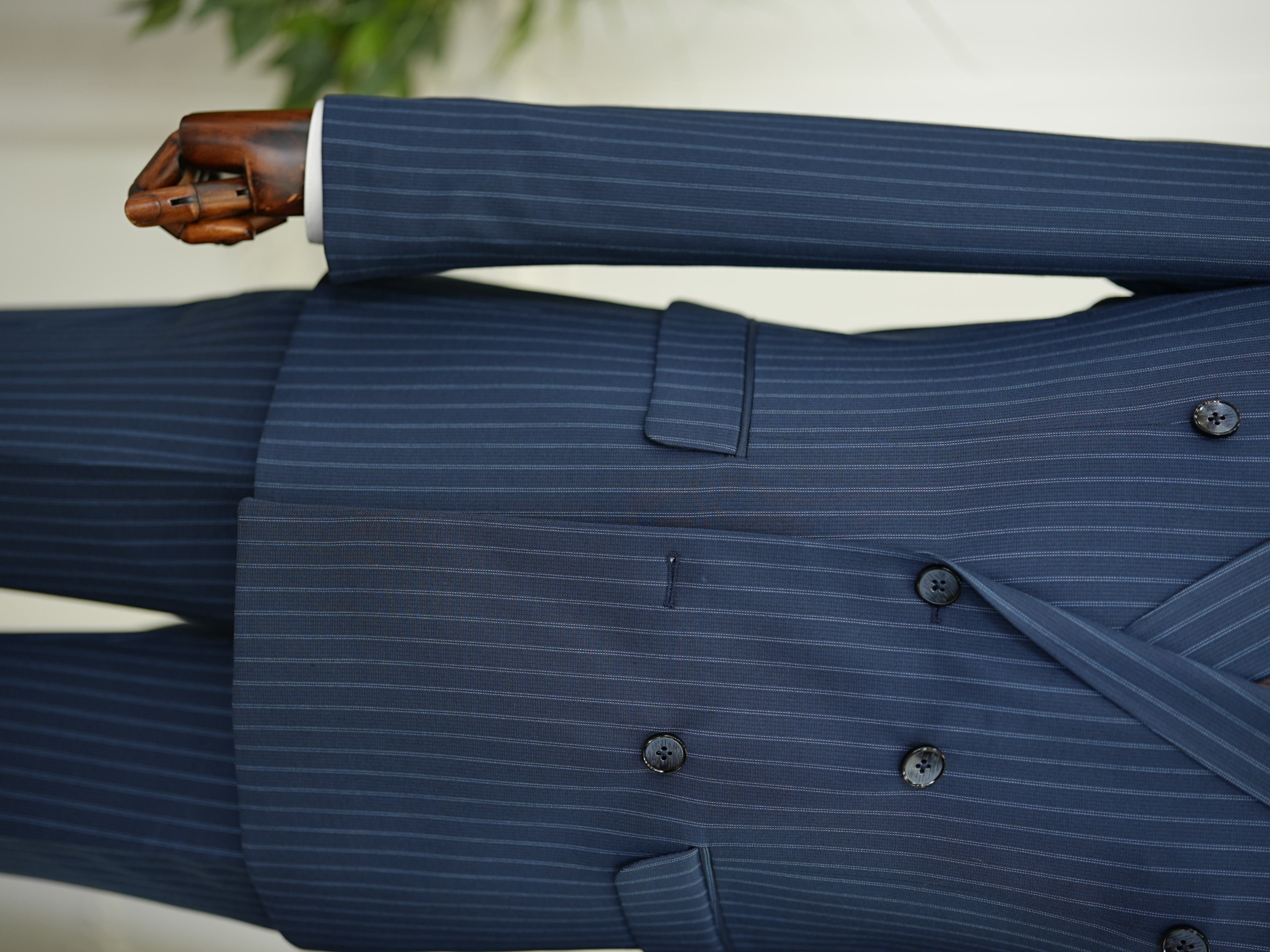 Erkek Kruvaze Piliseli Tokalı Pantolon Takım Elbise Slim Fit İtalyan Stil Ceket Pantolon-Lacivert