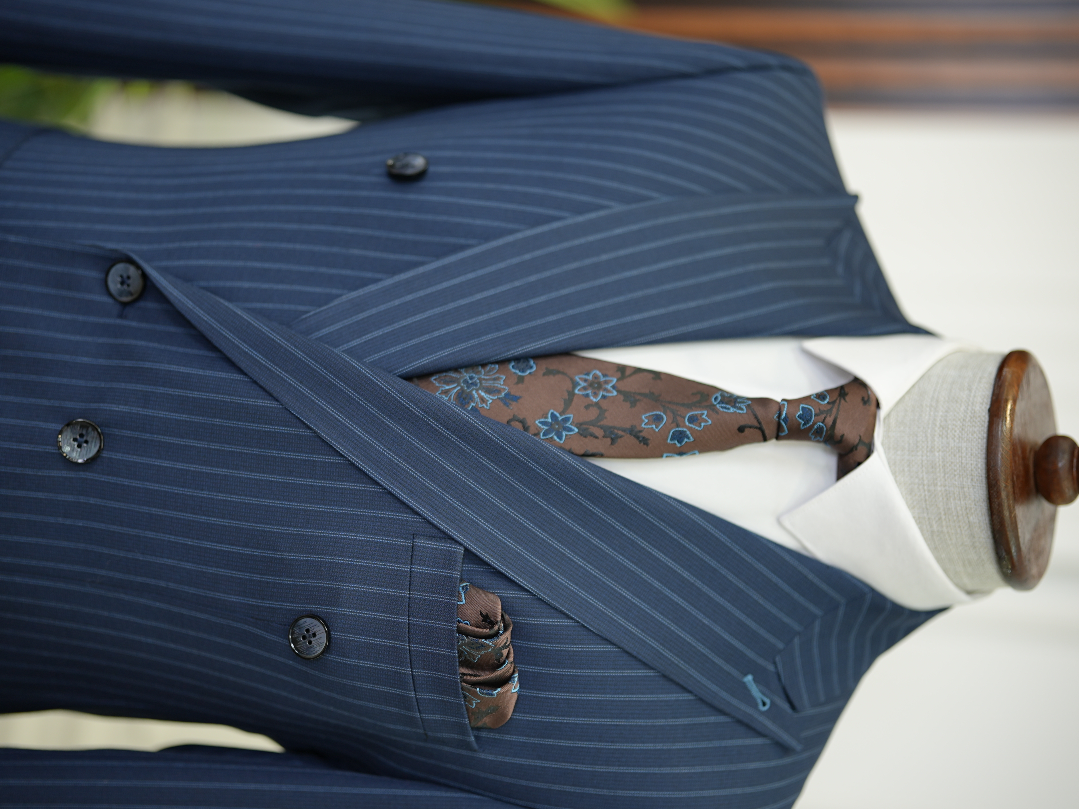 Erkek Kruvaze Piliseli Tokalı Pantolon Takım Elbise Slim Fit İtalyan Stil Ceket Pantolon-Lacivert