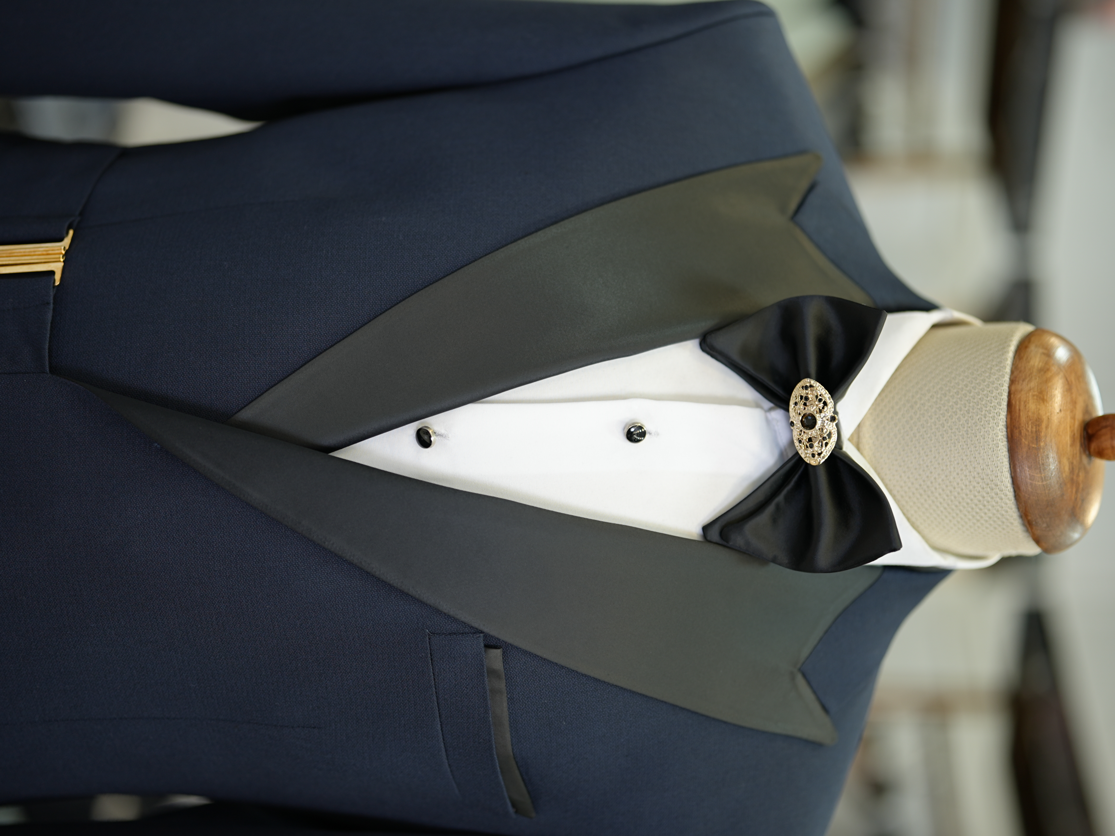 Abito da sposo smoking doppio petto da uomo collo a rondine stile italiano pantaloni da giacca slim fit papillon - blu navy