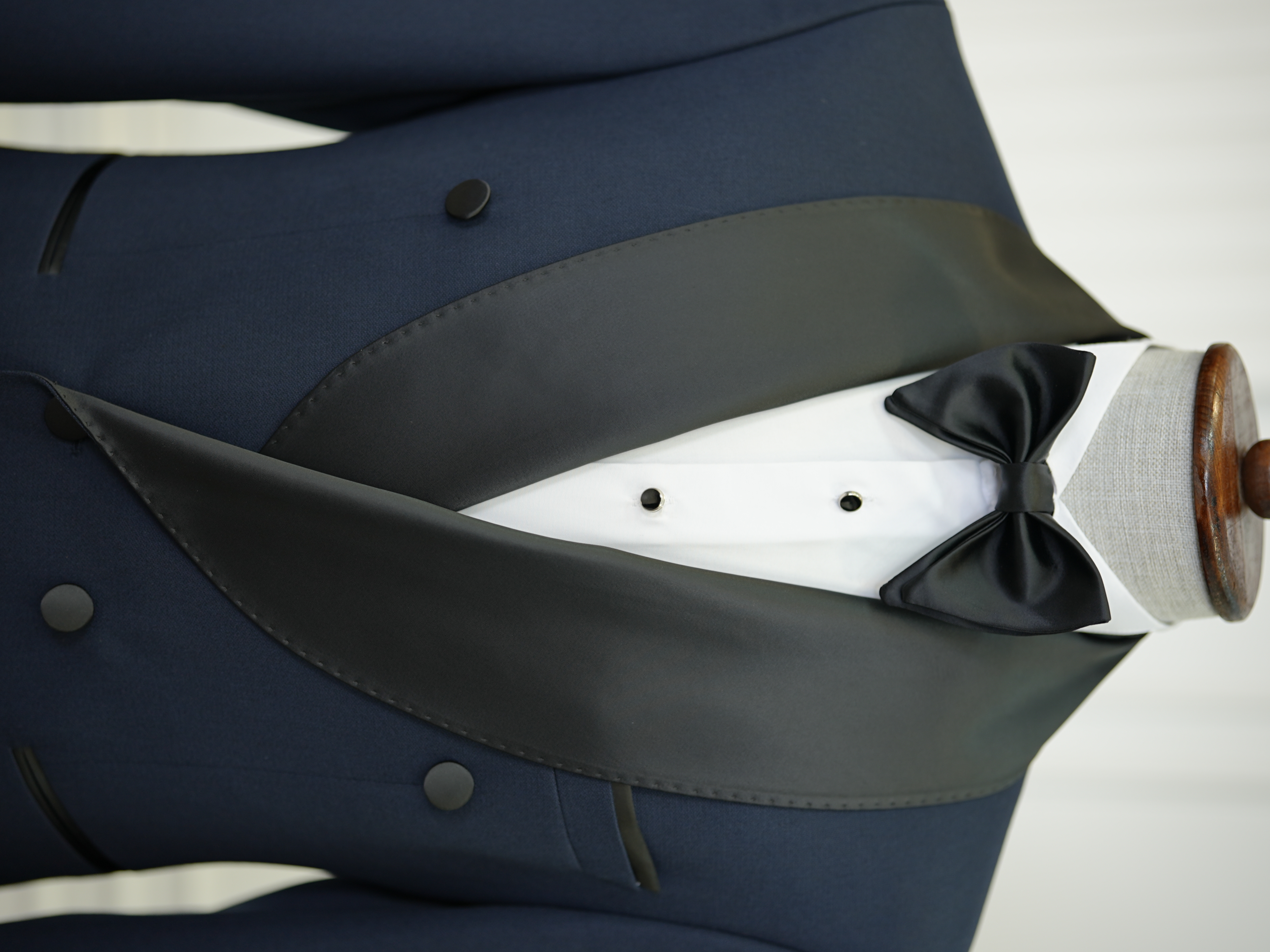 Erkek Kruvaze Smokin Damatlık Manşet Kollu Şall Yaka İtalyan Stil Slim Fit Ceket Pantolon Papyon-Koyu Lacivert