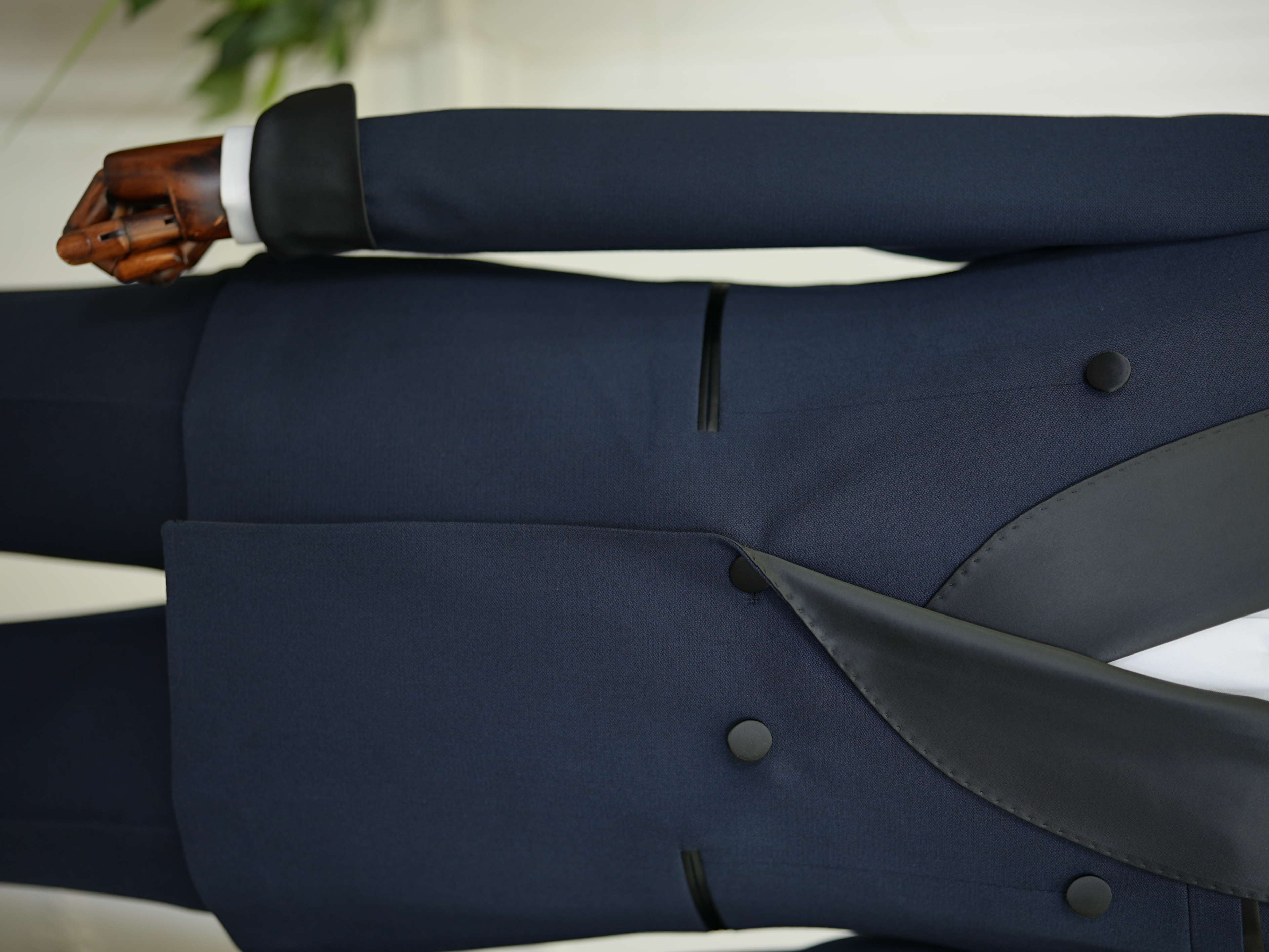 Erkek Kruvaze Smokin Damatlık Manşet Kollu Şall Yaka İtalyan Stil Slim Fit Ceket Pantolon Papyon-Koyu Lacivert