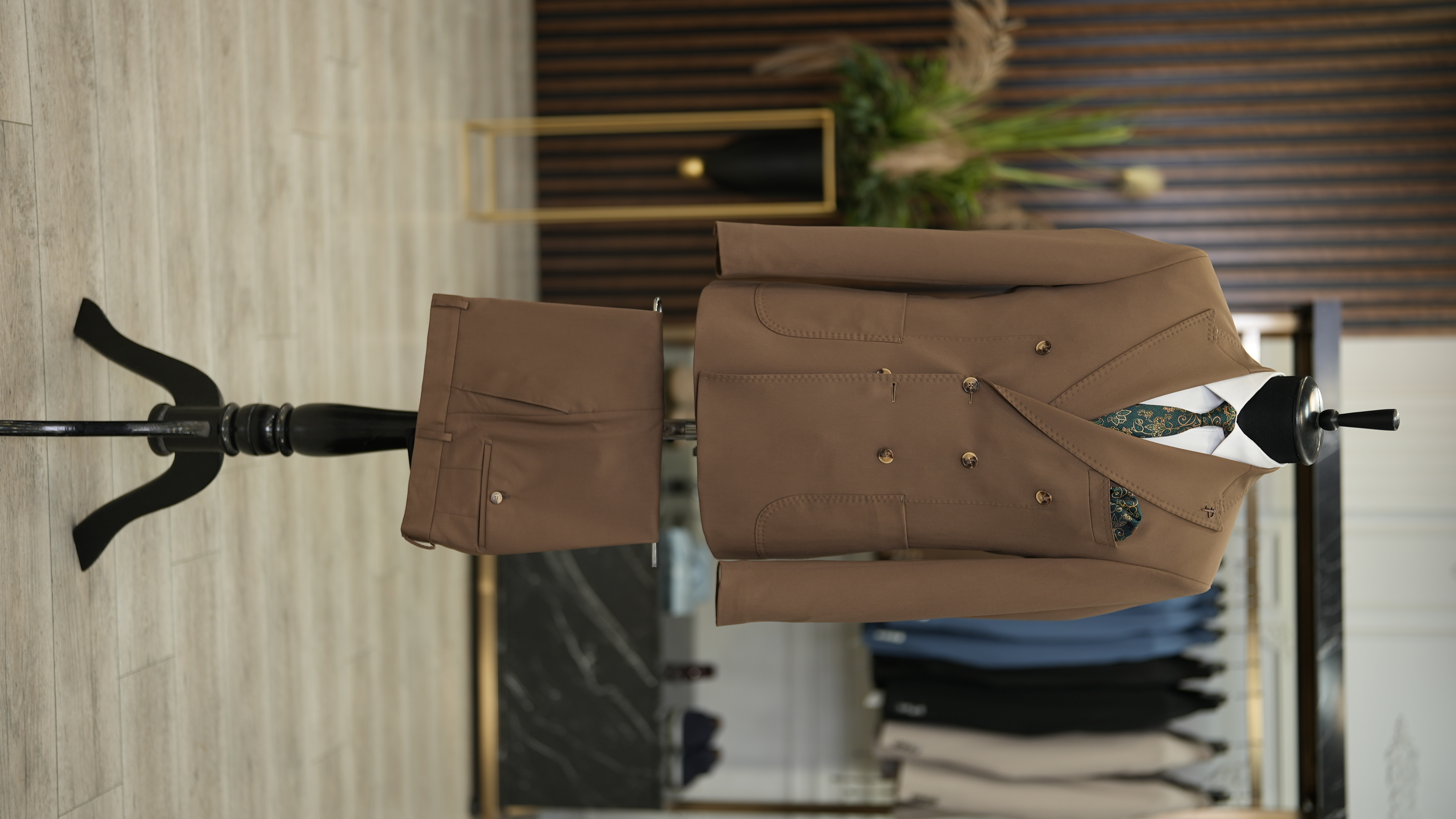 Abito doppiopetto da uomo stile italiano slim fit tuta tasca giacca pantaloni - marrone latte