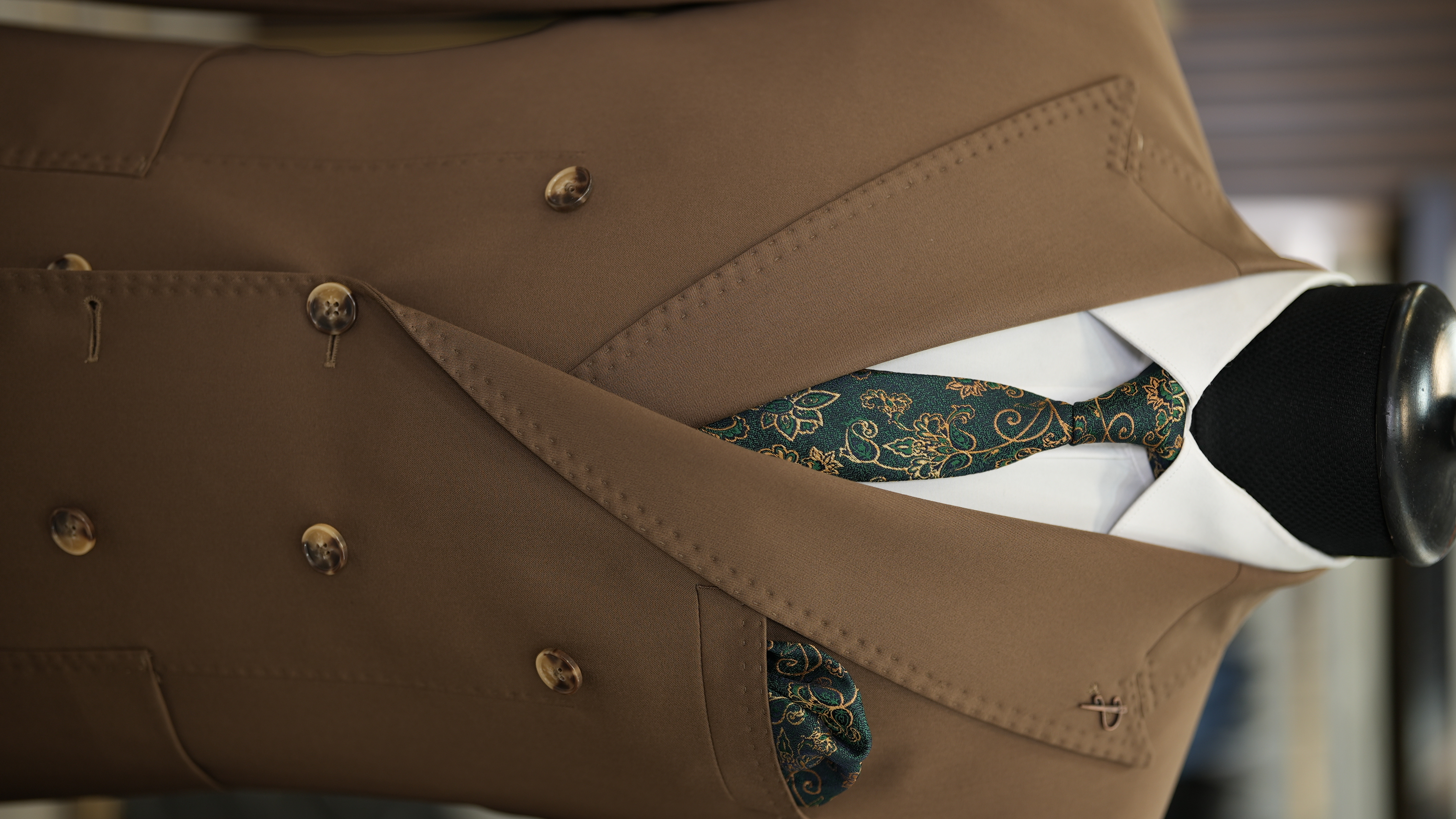 Abito doppiopetto da uomo stile italiano slim fit tuta tasca giacca pantaloni - marrone latte