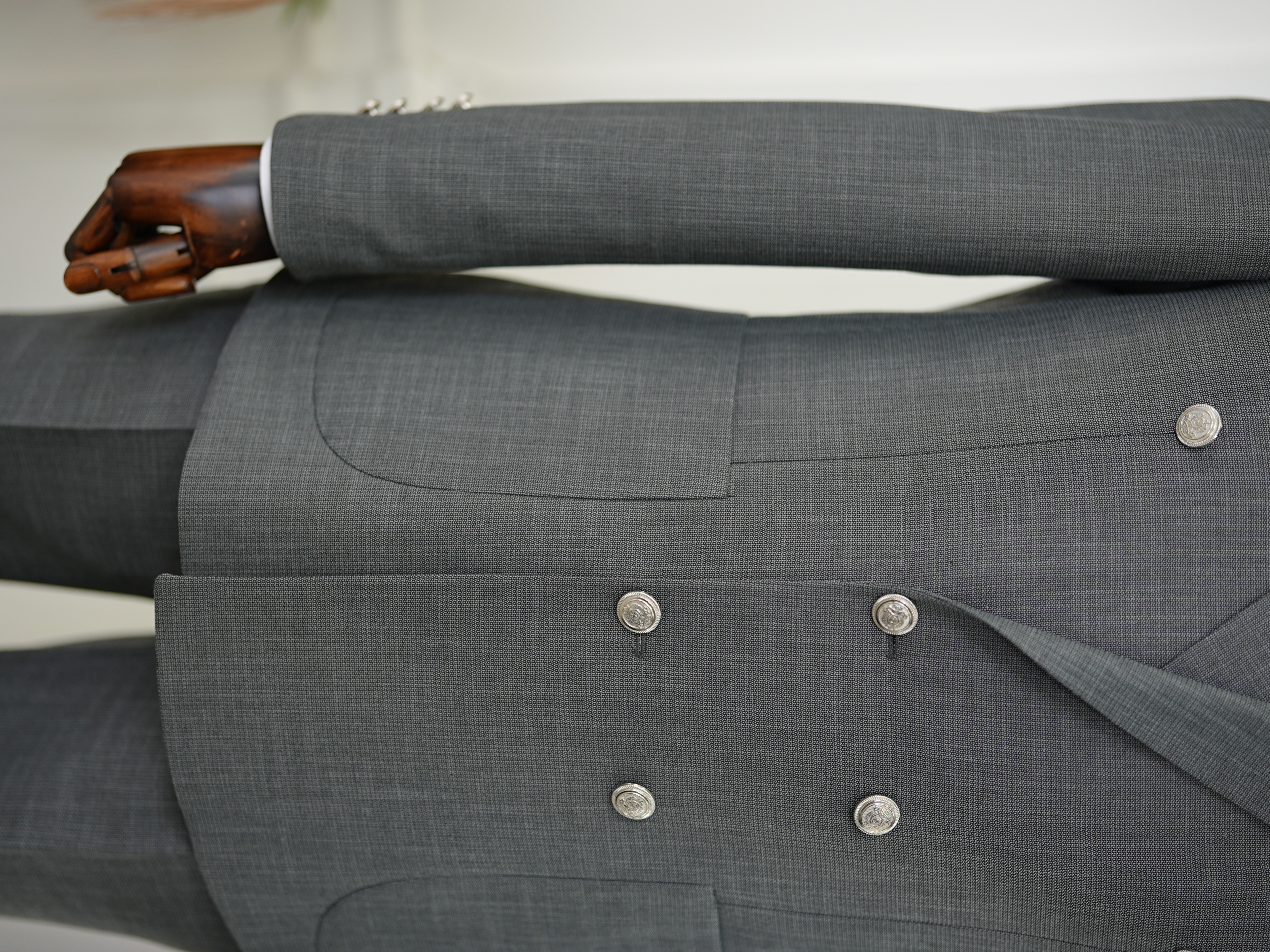 Salopette da uomo doppiopetto con bottoni in metallo, tasca, pantaloni da giacca slim fit taglio italiano - Grigio