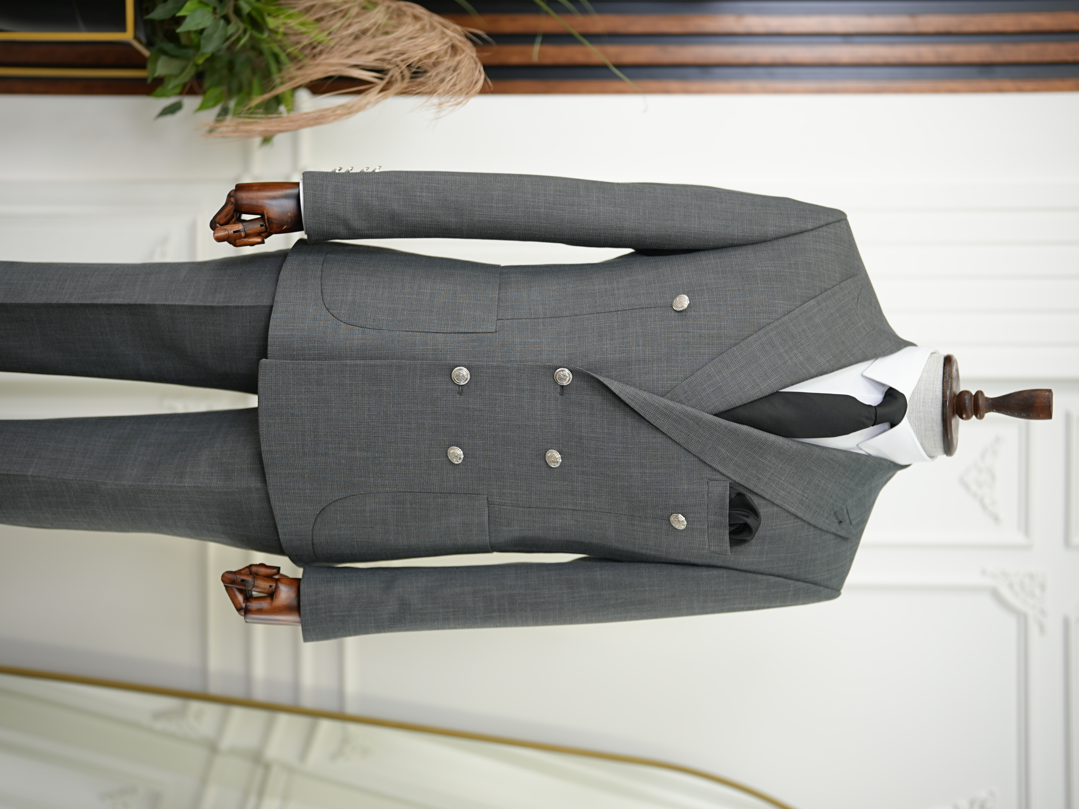 Salopette da uomo doppiopetto con bottoni in metallo, tasca, pantaloni da giacca slim fit taglio italiano - Grigio