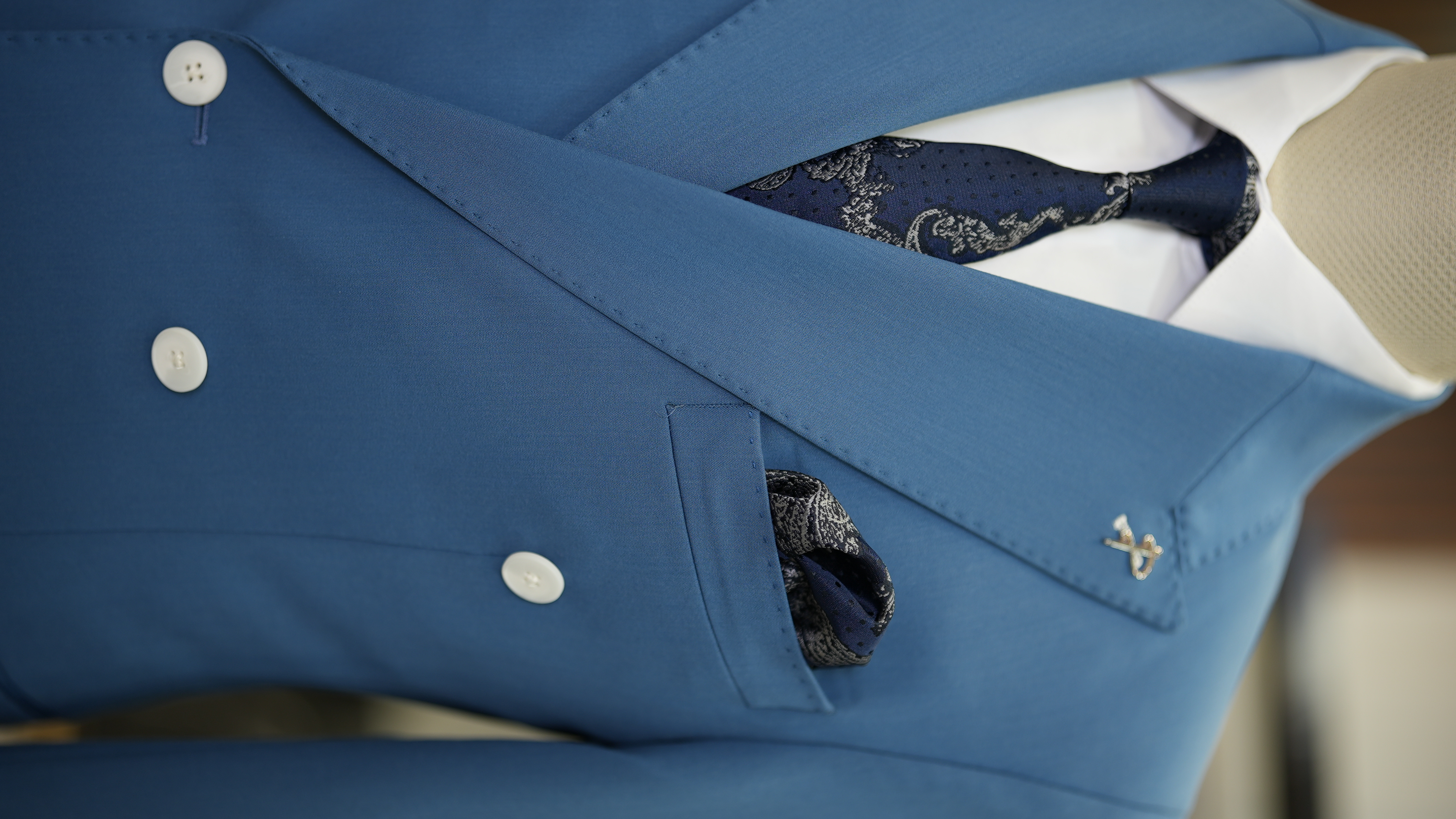Erkek Kruvaze Takım Elbise Slim fit İtalyan Stil Ceket Pantolon - Mavi