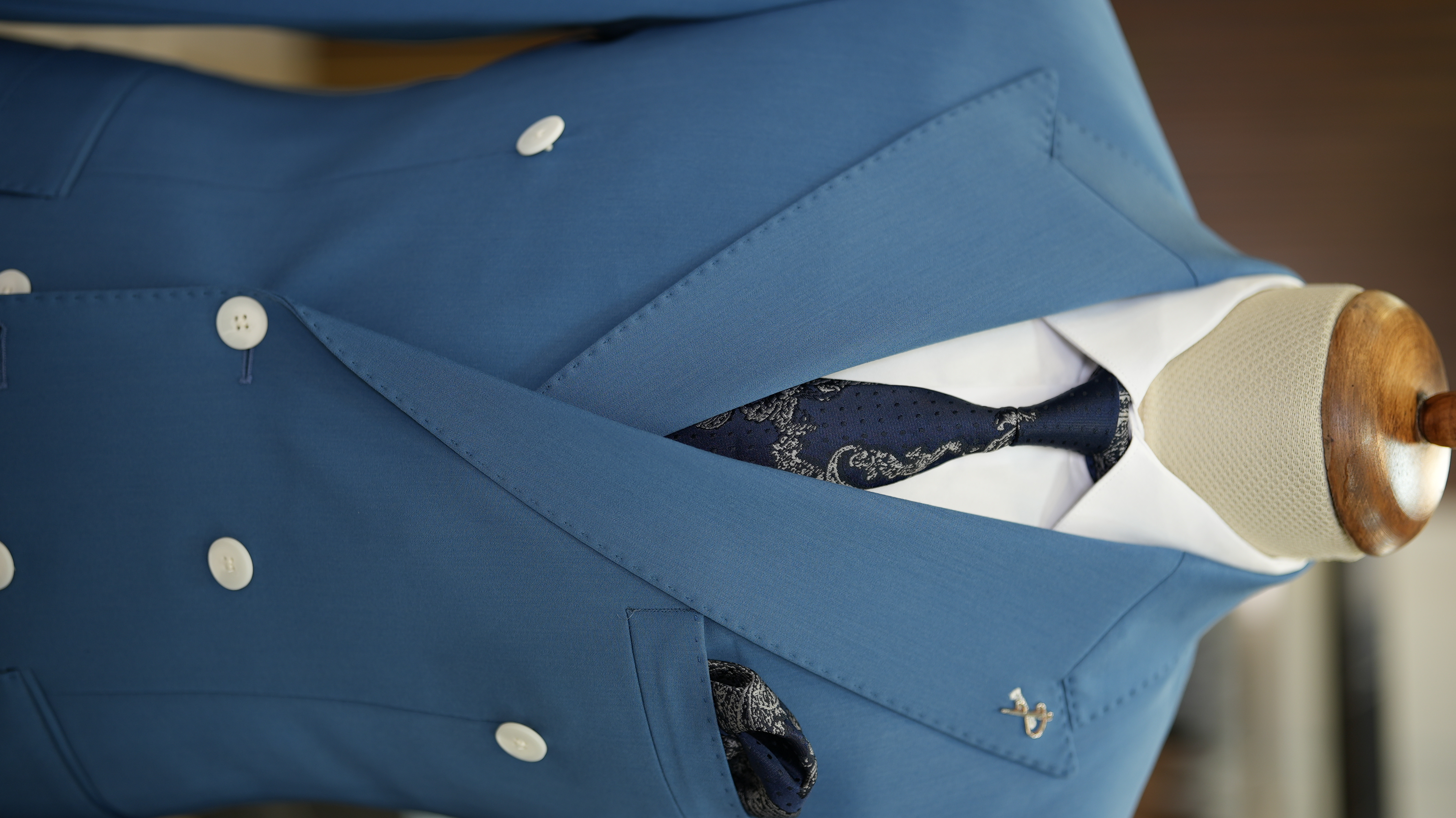 Erkek Kruvaze Takım Elbise Slim fit İtalyan Stil Ceket Pantolon - Mavi