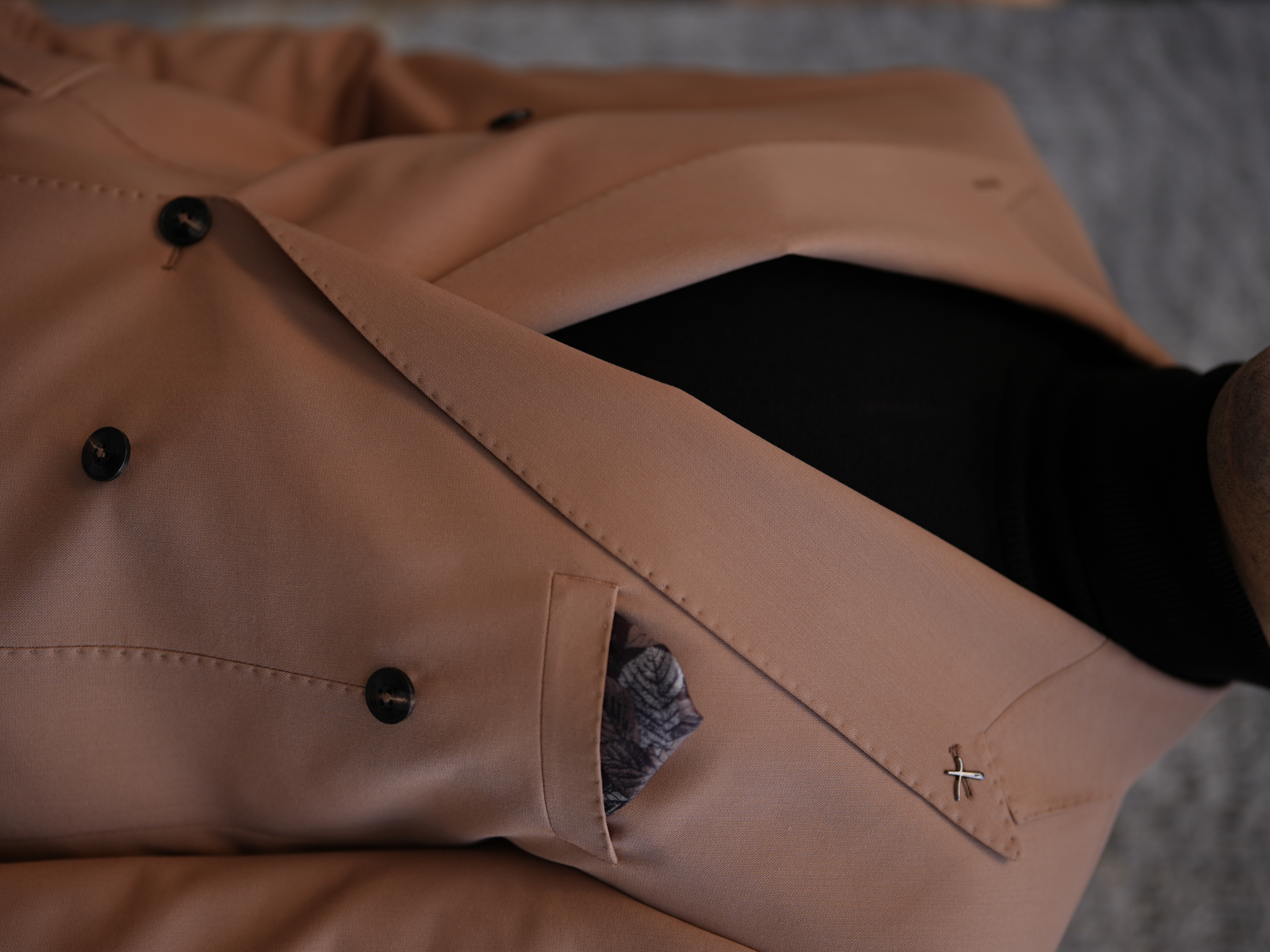 Erkek Premium İtalyan Stil Punto dikişli Kapak Cepli Kruvaze Takım Elbise - Krem