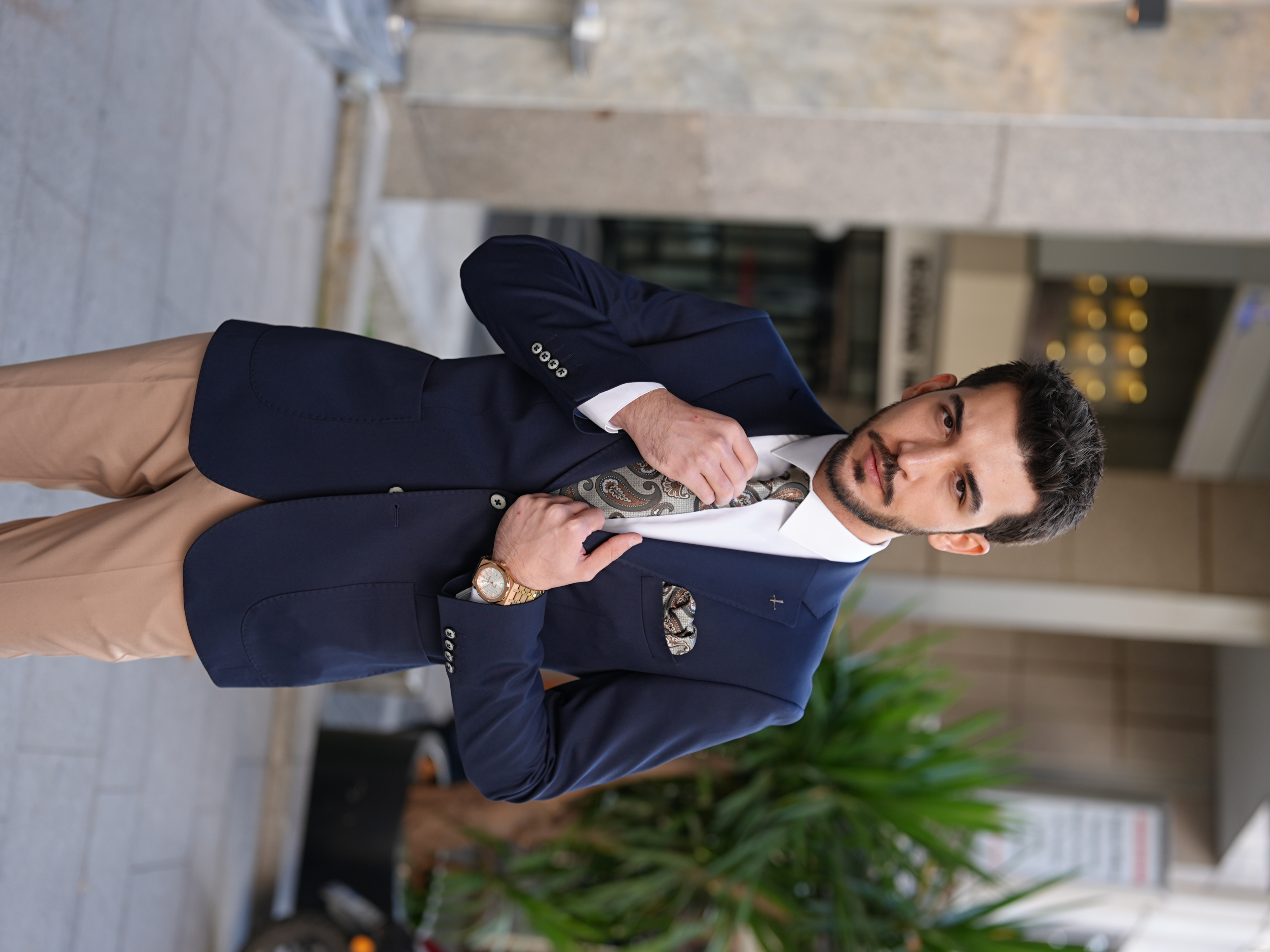 Erkek Premium İtalyan Stil Slim Fit Erkek Punto Dikişli Torba Cepli Yarım Astarlı Ceket - Lacivert