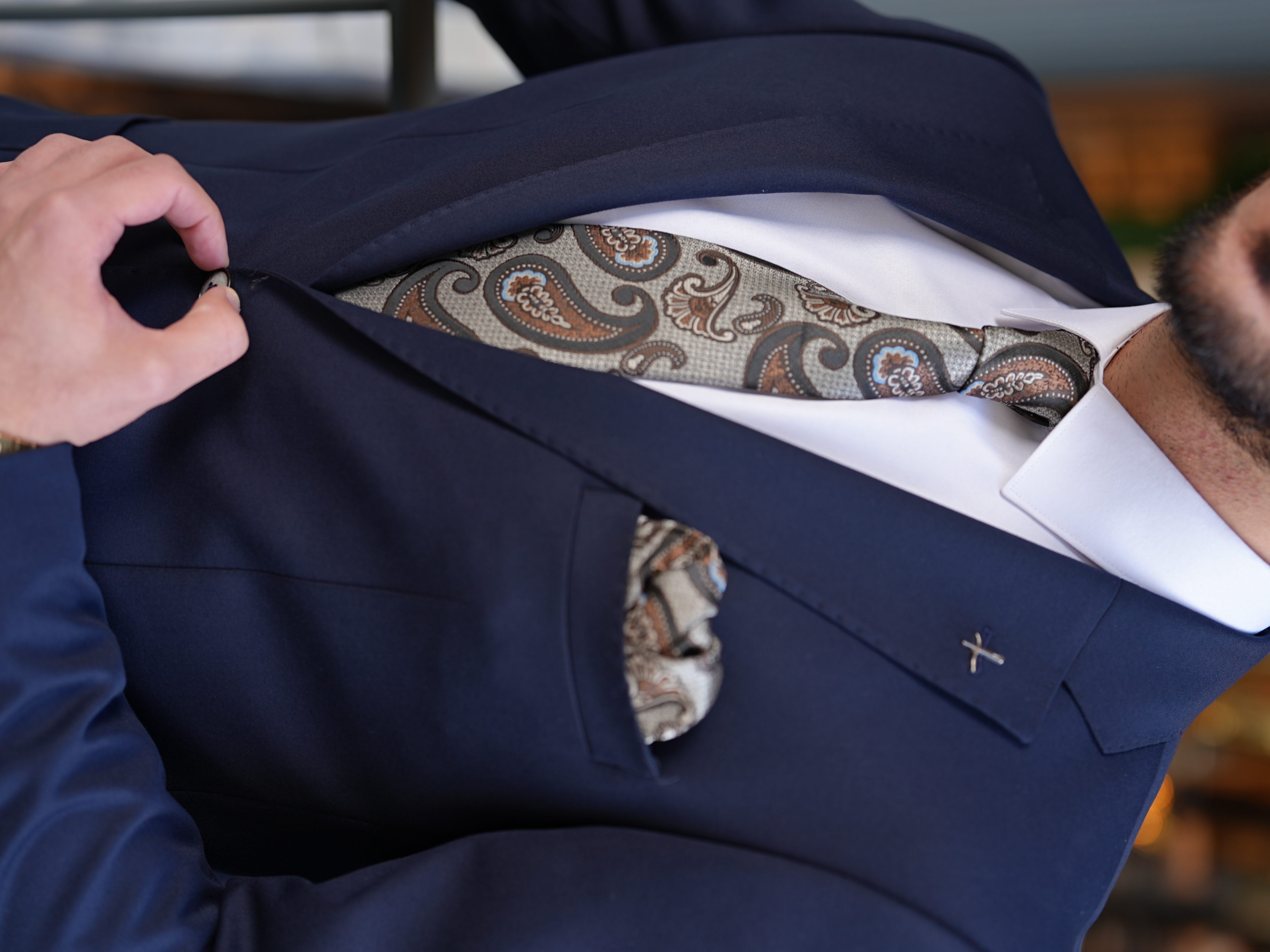 Erkek Premium İtalyan Stil Slim Fit Erkek Punto Dikişli Torba Cepli Yarım Astarlı Ceket - Lacivert