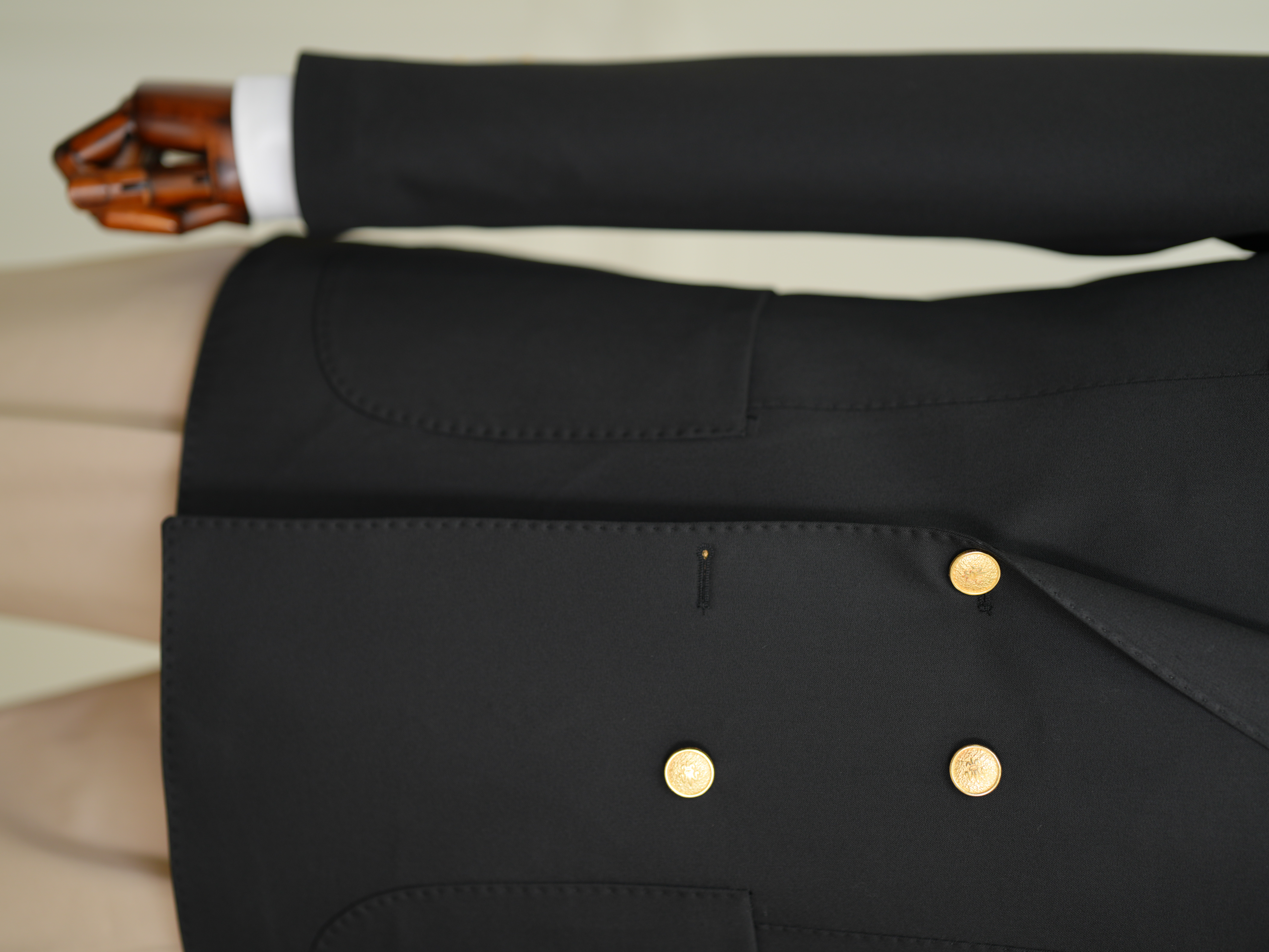 Erkek Premium İtalyan Stil Slim Fit Erkek Punto Dikişli Torba Cepli Yarım Astarlı Kruvaze Ceket - Siyah
