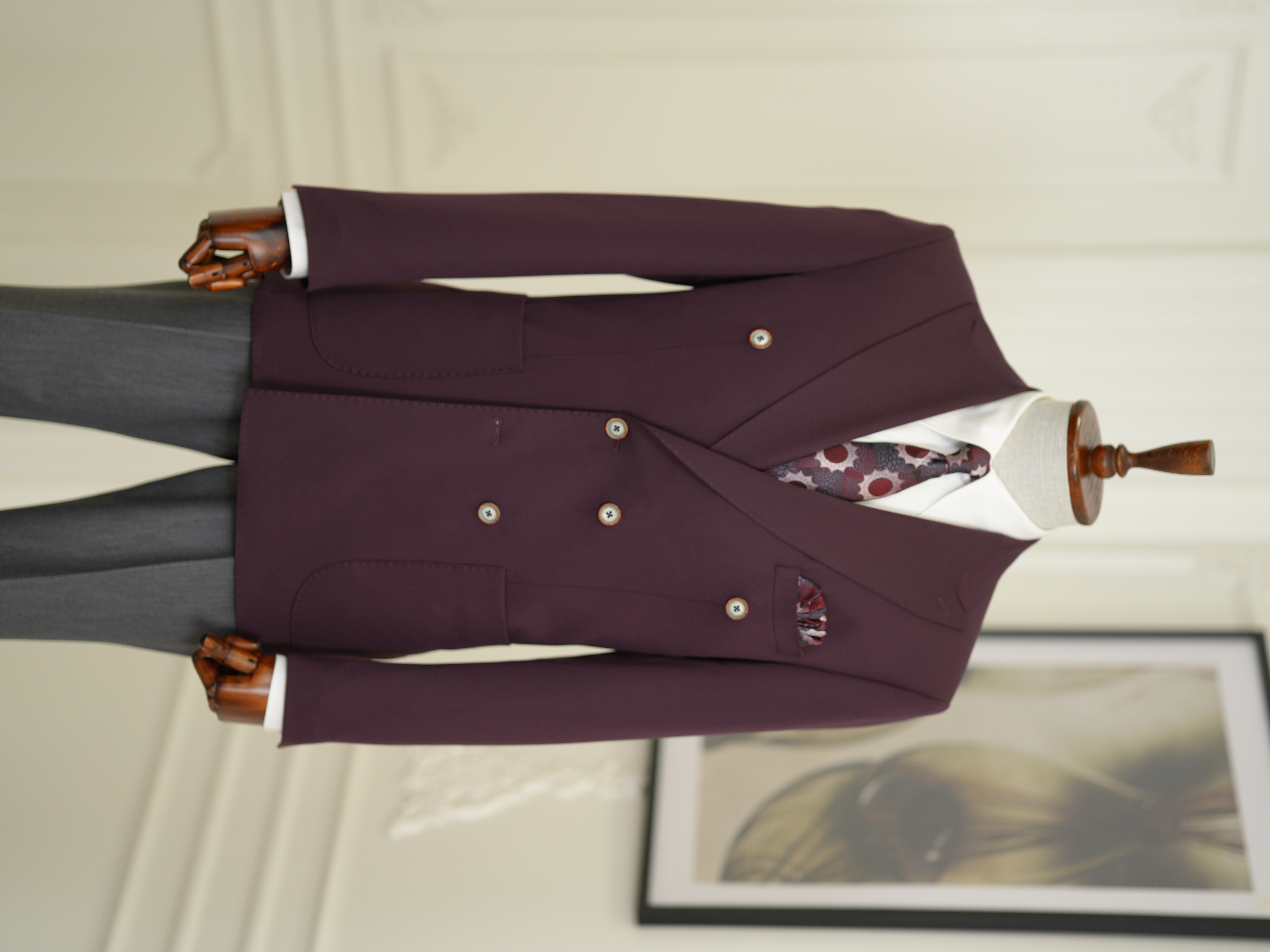 Erkek Premium İtalyan Stil Slim Fit Erkek Punto Dikişli Torba Cepli Yarım Astarlı Kruvaze Ceket-Mor