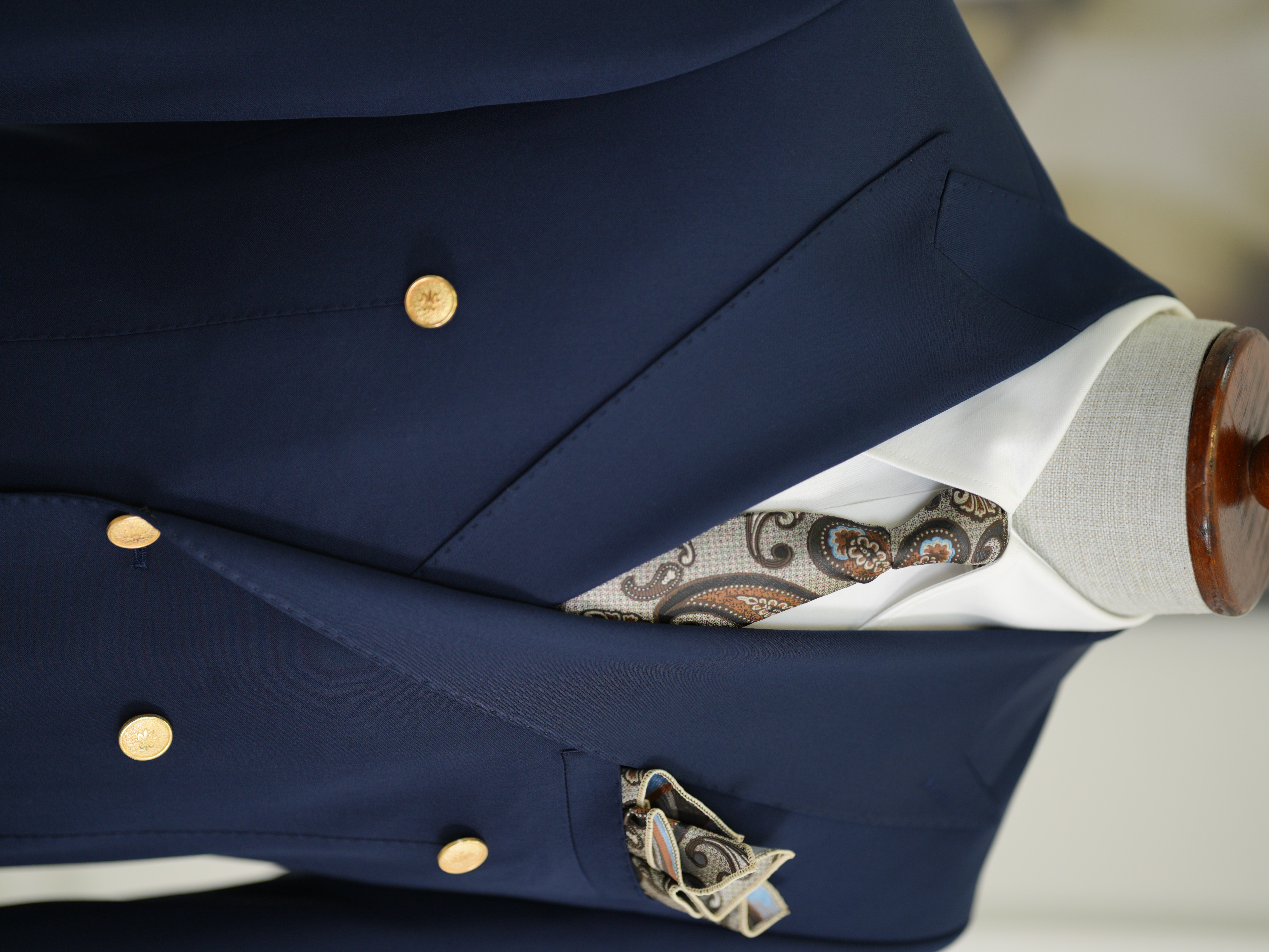 Erkek Premium İtalyan Stil Slim Fit Erkek Punto Dikişli Torba Cepli Yarım Astarlı Kruvaze Ceket - Lacivert