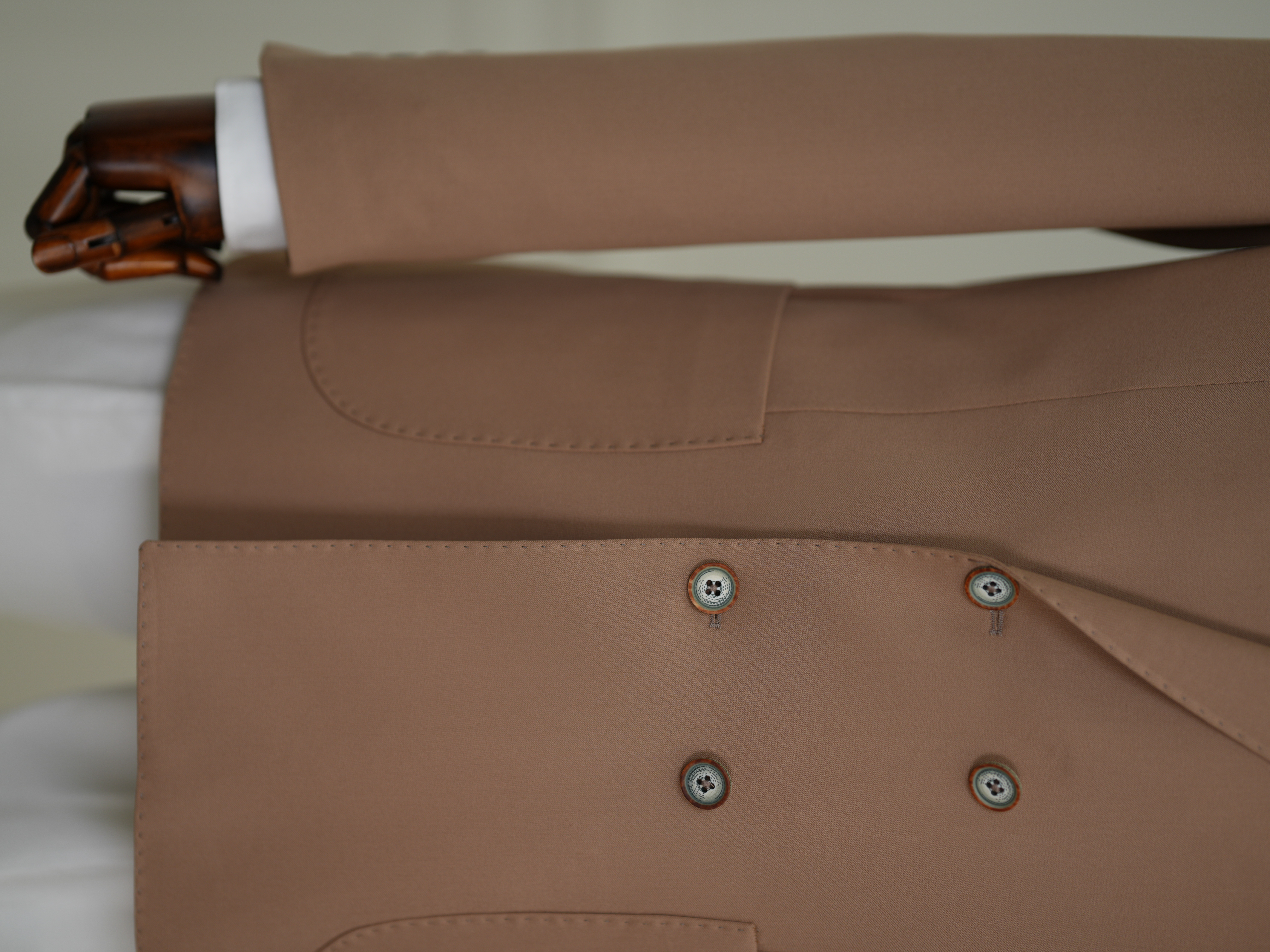 Erkek Premium İtalyan Stil Slim Fit Erkek Punto Dikişli Torba Cepli Yarım Astarlı Kruvaze Ceket-Taba
