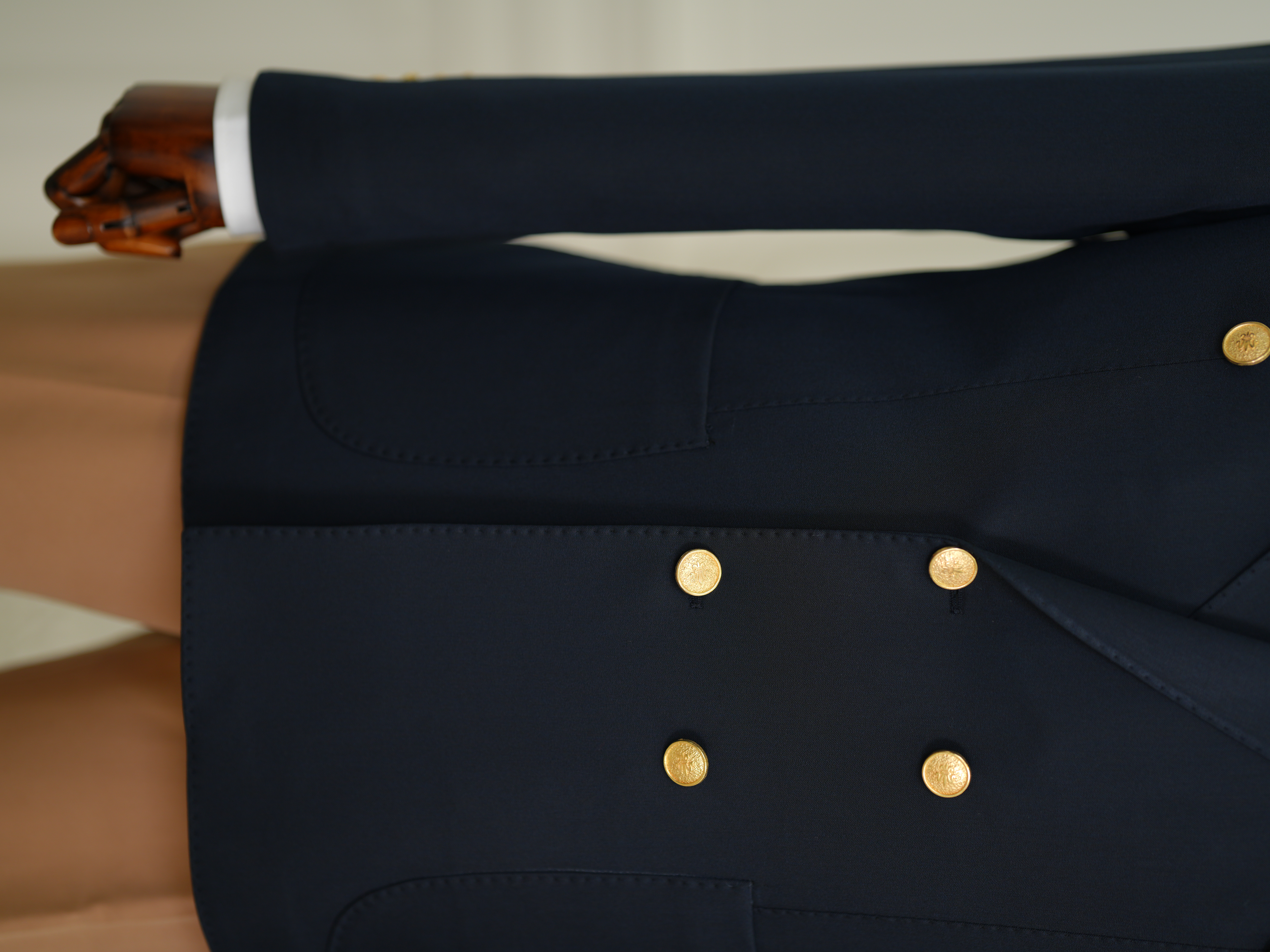 Erkek Premium İtalyan Stil Slim Fit Erkek Punto Dikişli Torba Cepli Yarım Astarlı Kruvaze Ceket - Koyu Lacivert