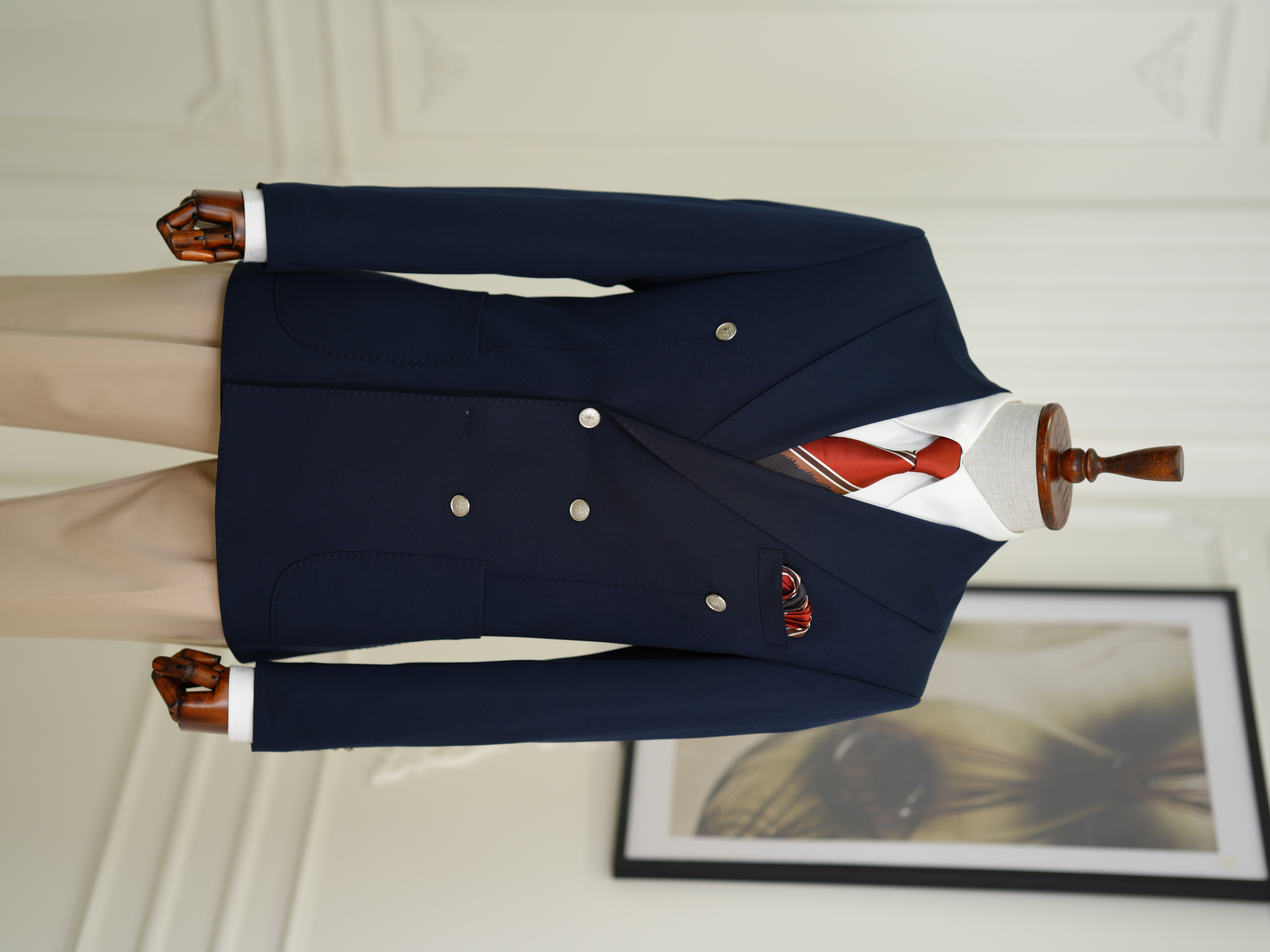 Erkek Premium İtalyan Stil Slim Fit Erkek Punto Dikişli Torba Cepli Yarım Astarlı Kruvaze Ceket - Lacivert