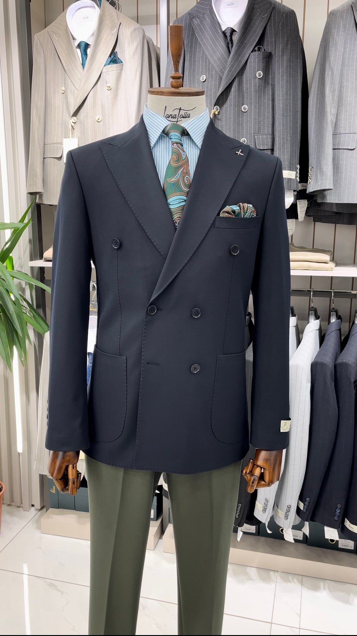 Erkek Premium İtalyan Stil Slim Fit Erkek Punto Dikişli Torba Cepli Yarım Astarlı Kruvaze Ceket - Koyu Lacivert