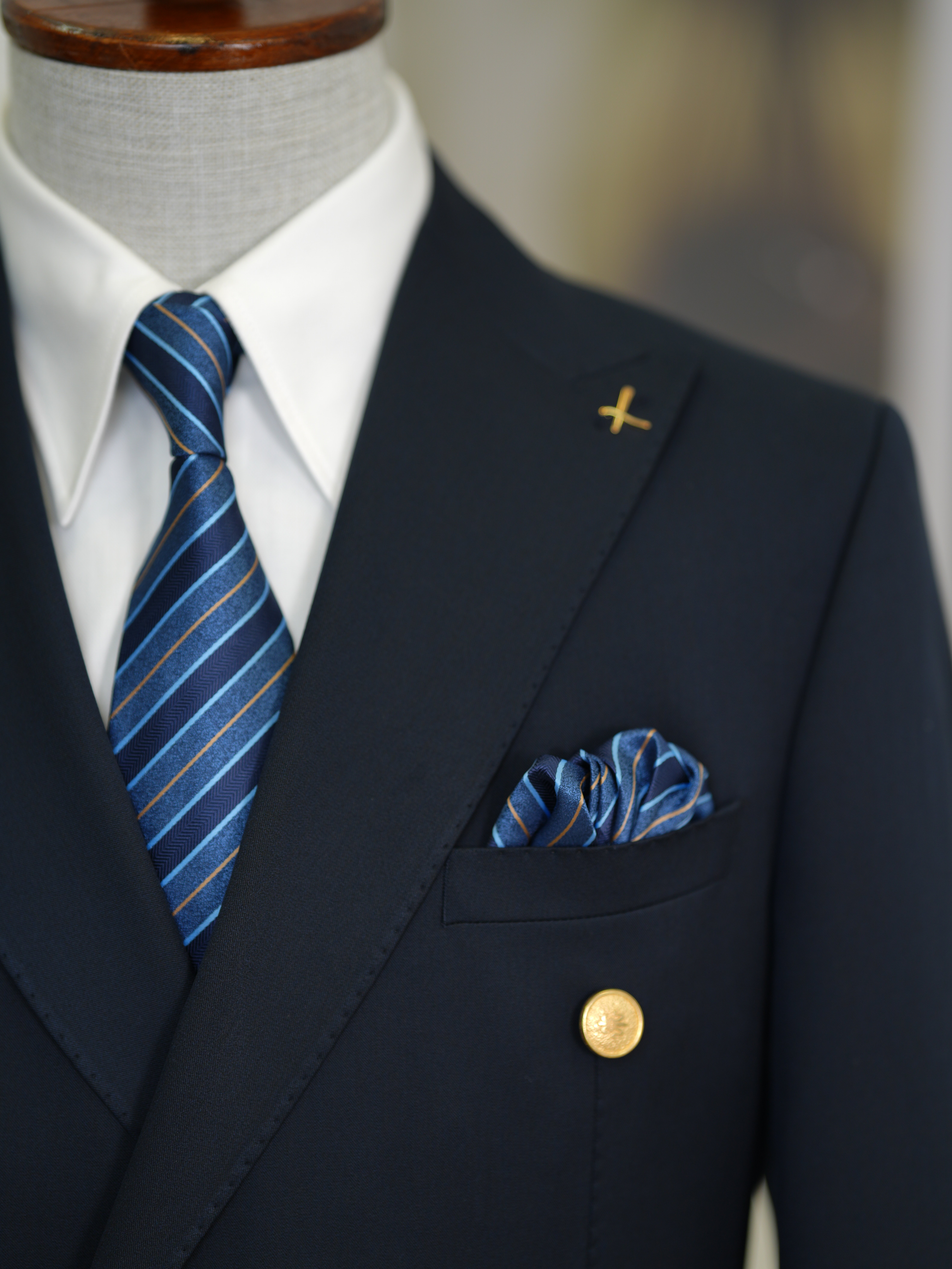 Erkek Premium İtalyan Stil Slim Fit Erkek Punto Dikişli Torba Cepli Yarım Astarlı Kruvaze Ceket - Koyu Lacivert