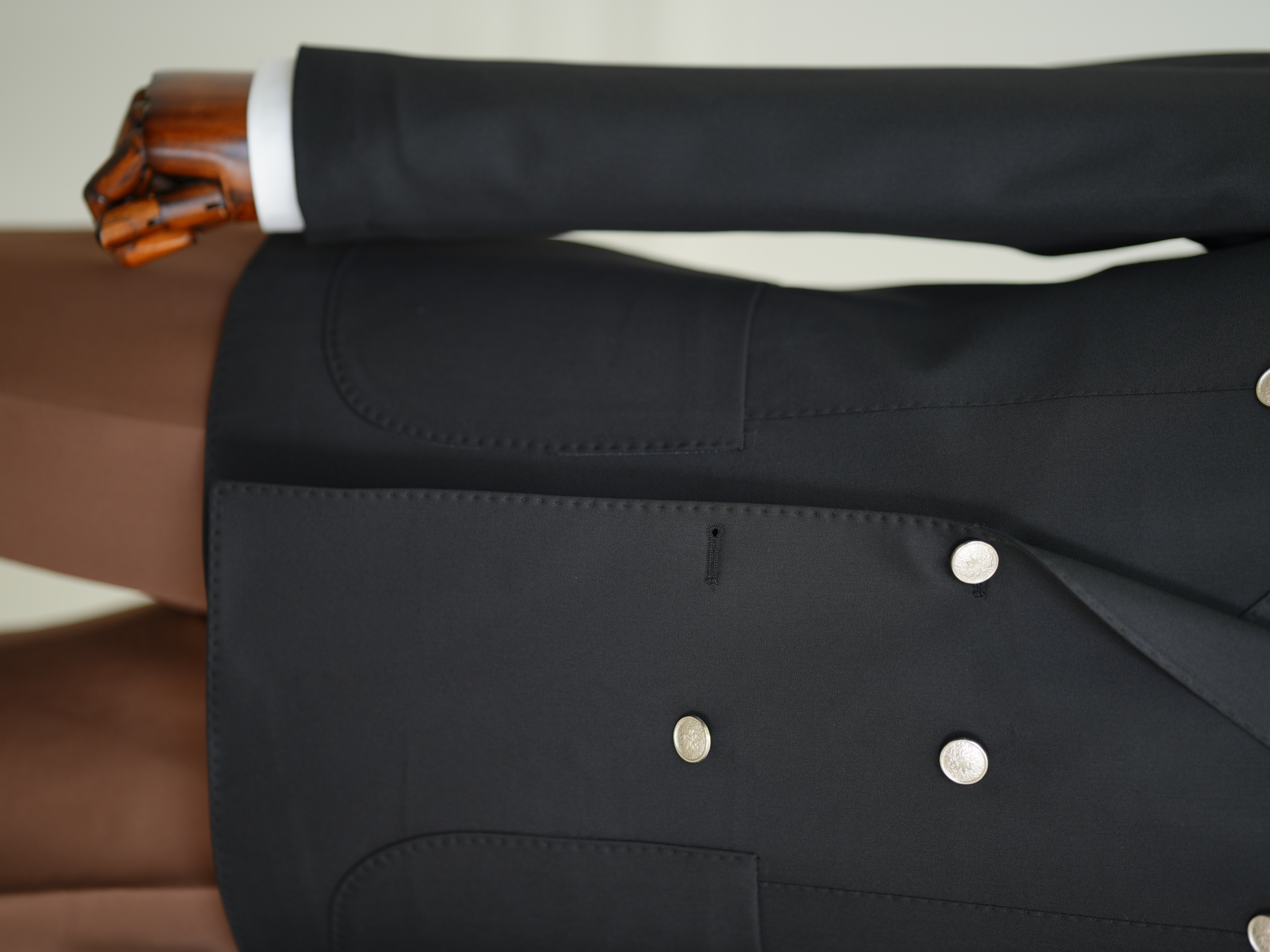 Erkek Premium İtalyan Stil Slim Fit Erkek Punto Dikişli Torba Cepli Yarım Astarlı Kruvaze Ceket - Siyah
