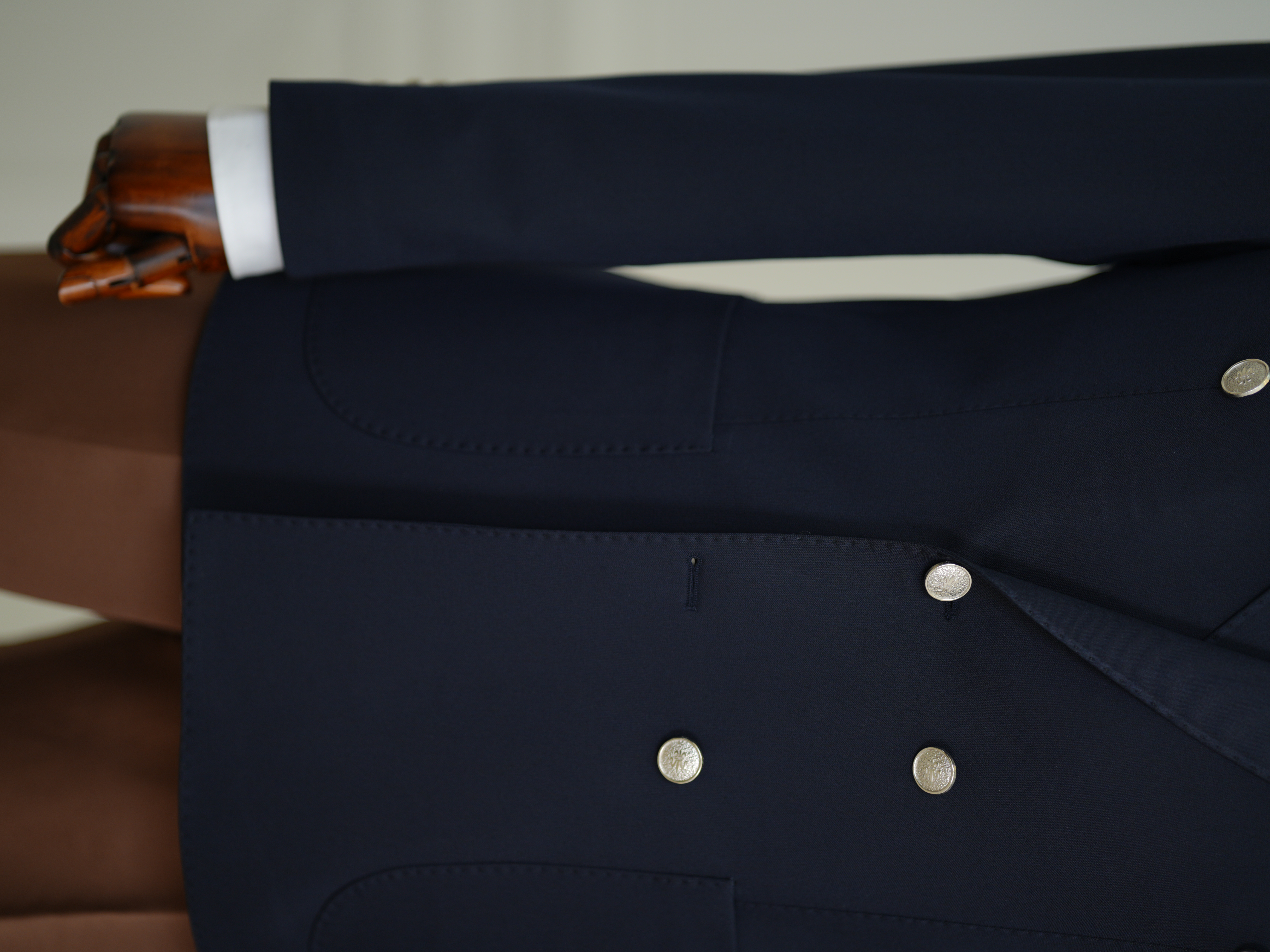 Erkek Premium İtalyan Stil Slim Fit Erkek Punto Dikişli Torba Cepli Yarım Astarlı Kruvaze Ceket - Laci