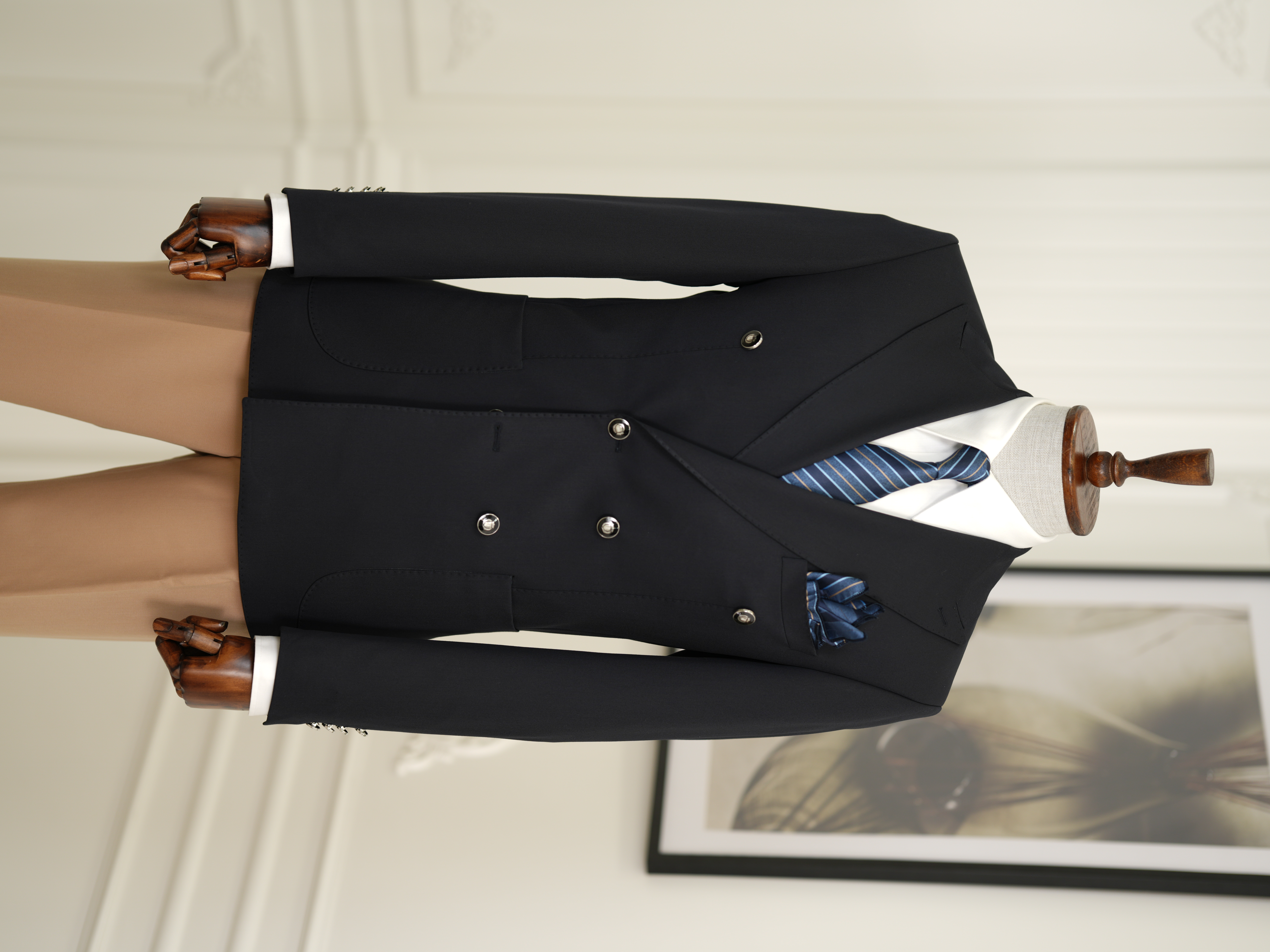 Erkek Premium İtalyan Stil Slim Fit Erkek Punto Dikişli Torba Cepli Yarım Astarlı Kruvaze Ceket - Laci