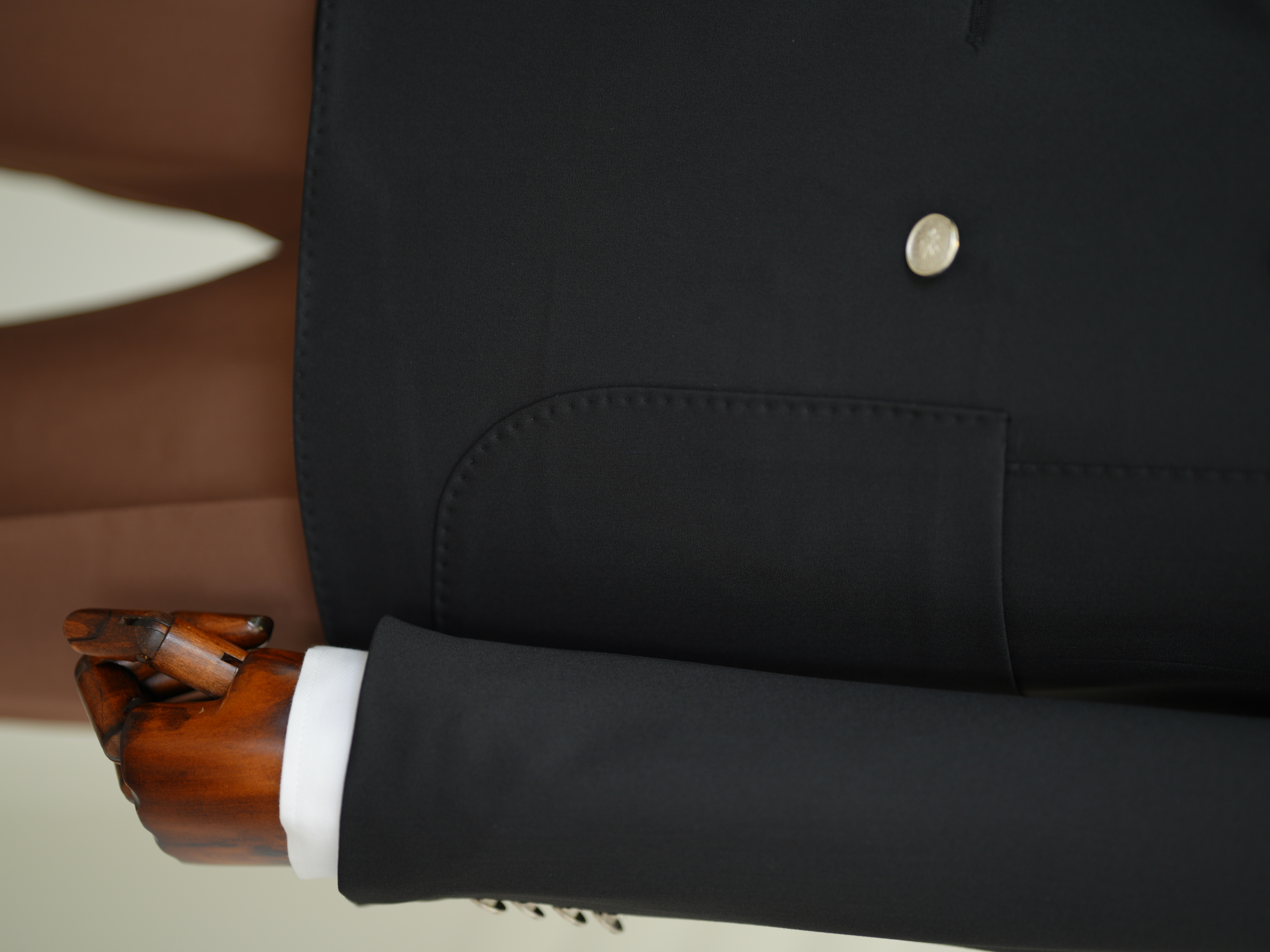 Erkek Premium İtalyan Stil Slim Fit Erkek Punto Dikişli Torba Cepli Yarım Astarlı Kruvaze Ceket - Siyah