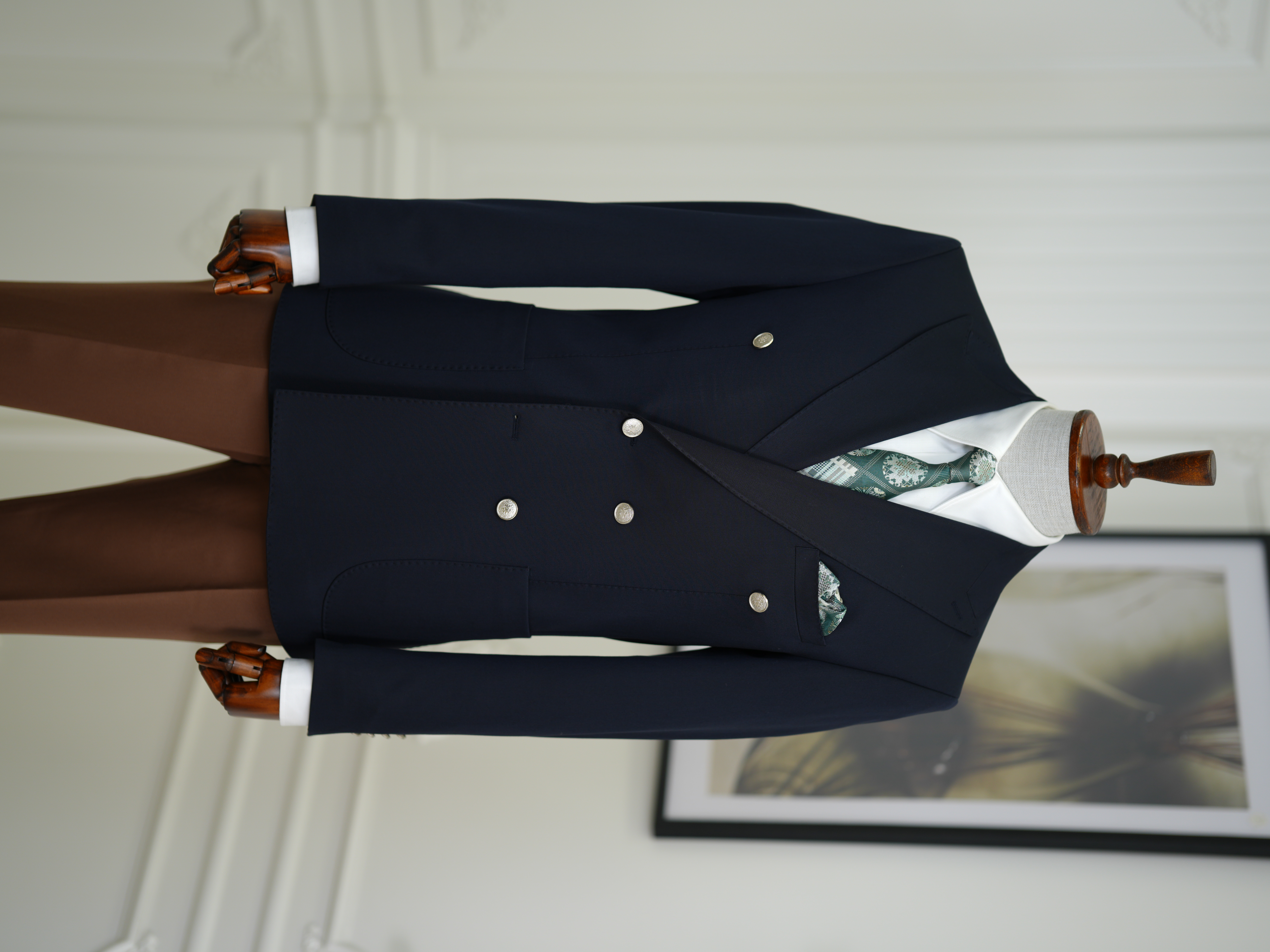Erkek Premium İtalyan Stil Slim Fit Erkek Punto Dikişli Torba Cepli Yarım Astarlı Kruvaze Ceket - Laci