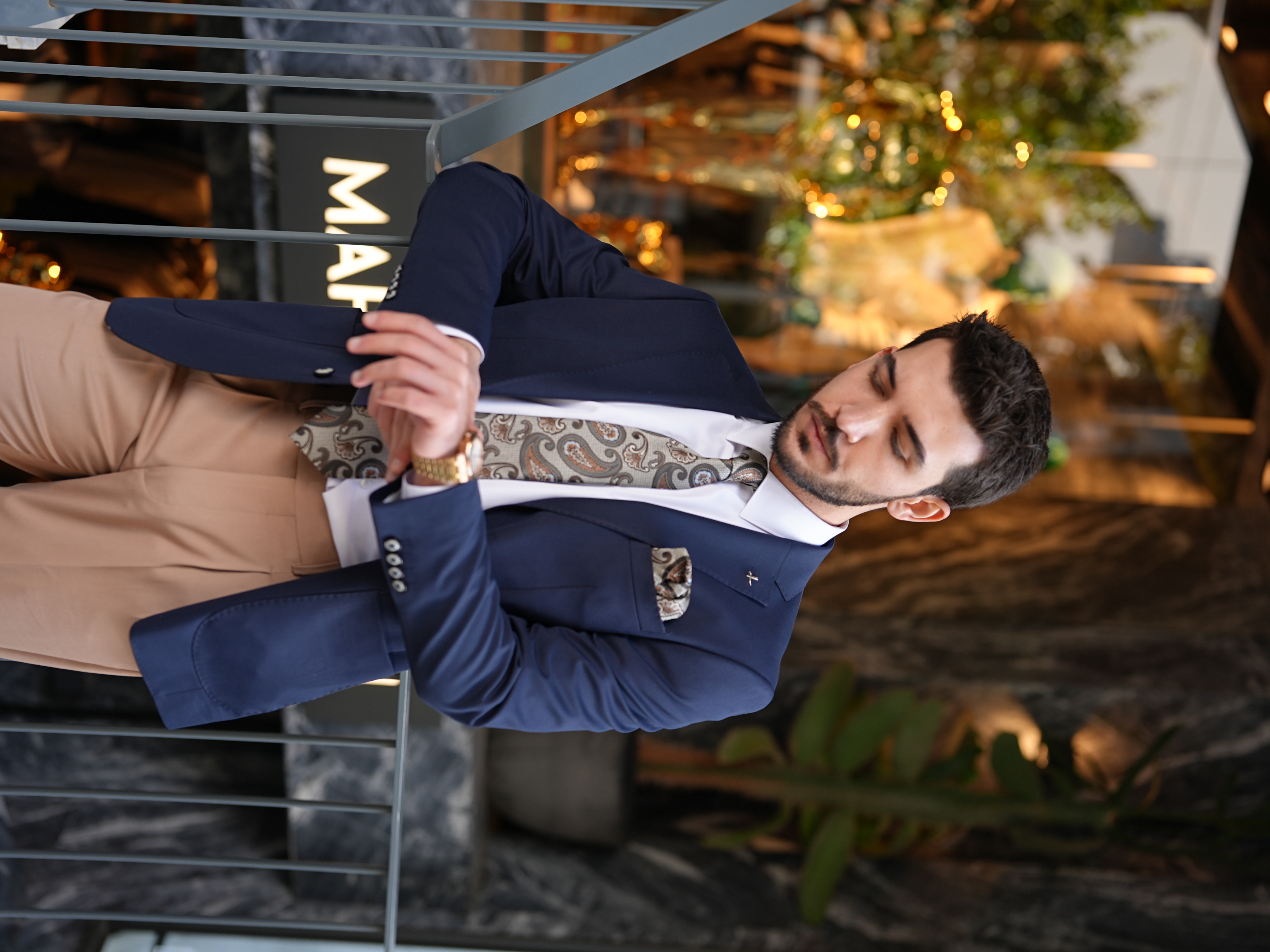 Erkek Premium İtalyan Stil Slim Fit Erkek Punto Dikişli Torba Cepli Yarım Astarlı Ceket - Lacivert